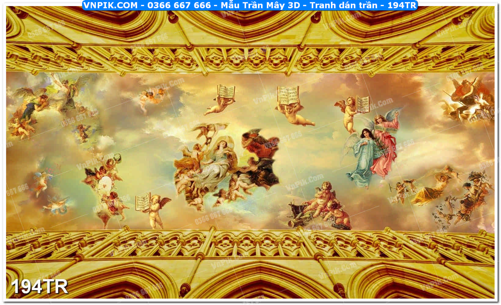 Mẫu Trần Mây 3D – Tranh dán trần 194TR