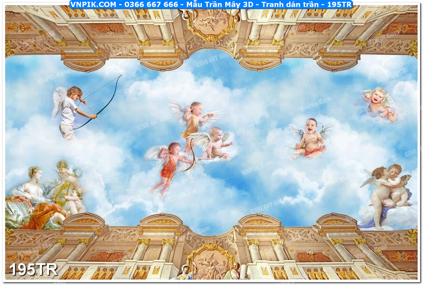Mẫu Trần Mây 3D – Tranh dán trần 195TR