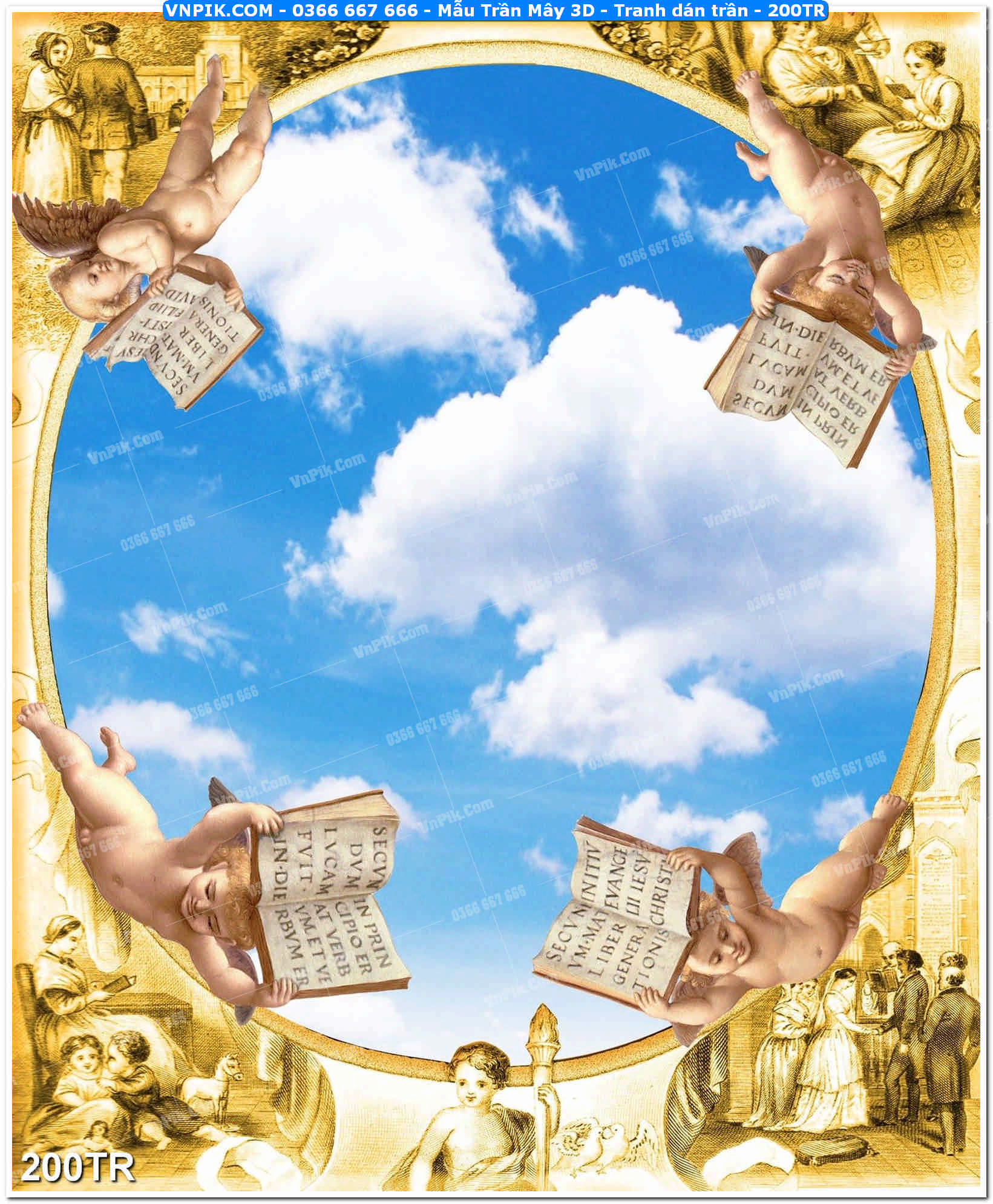 Mẫu Trần Mây 3D – Tranh dán trần 200TR