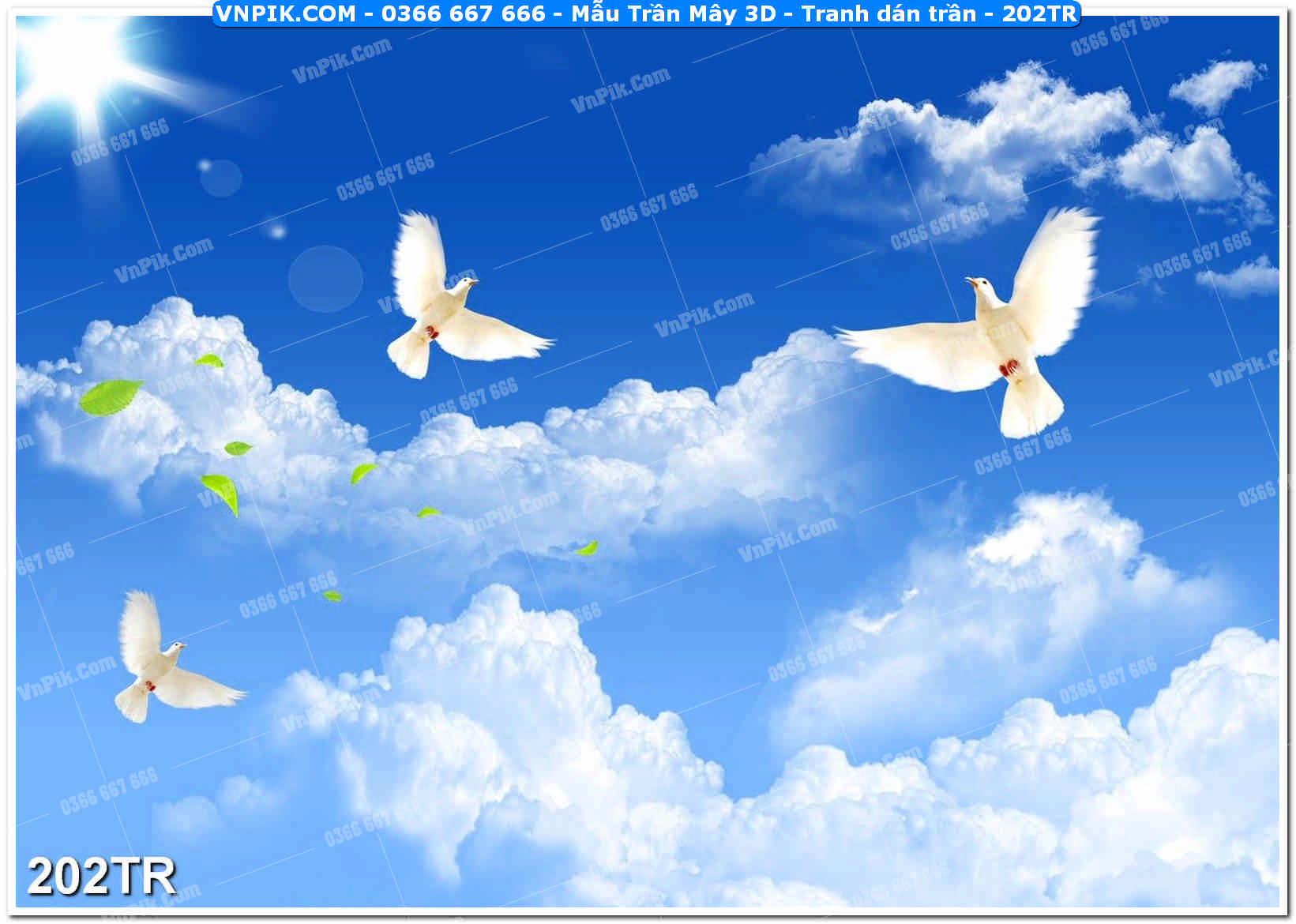 Mẫu Trần Mây 3D – Tranh dán trần 202TR