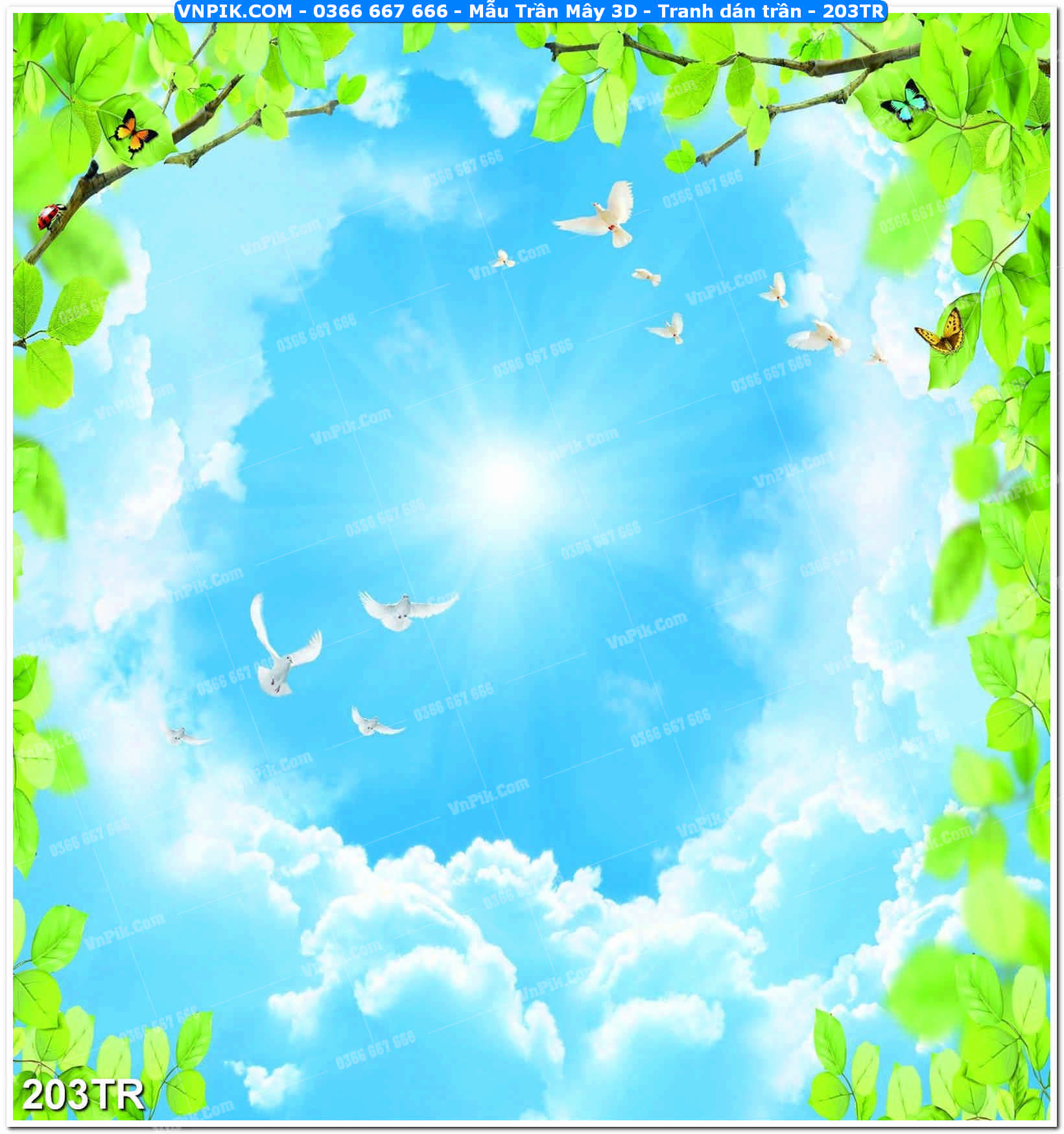 Mẫu Trần Mây 3D – Tranh dán trần 203TR