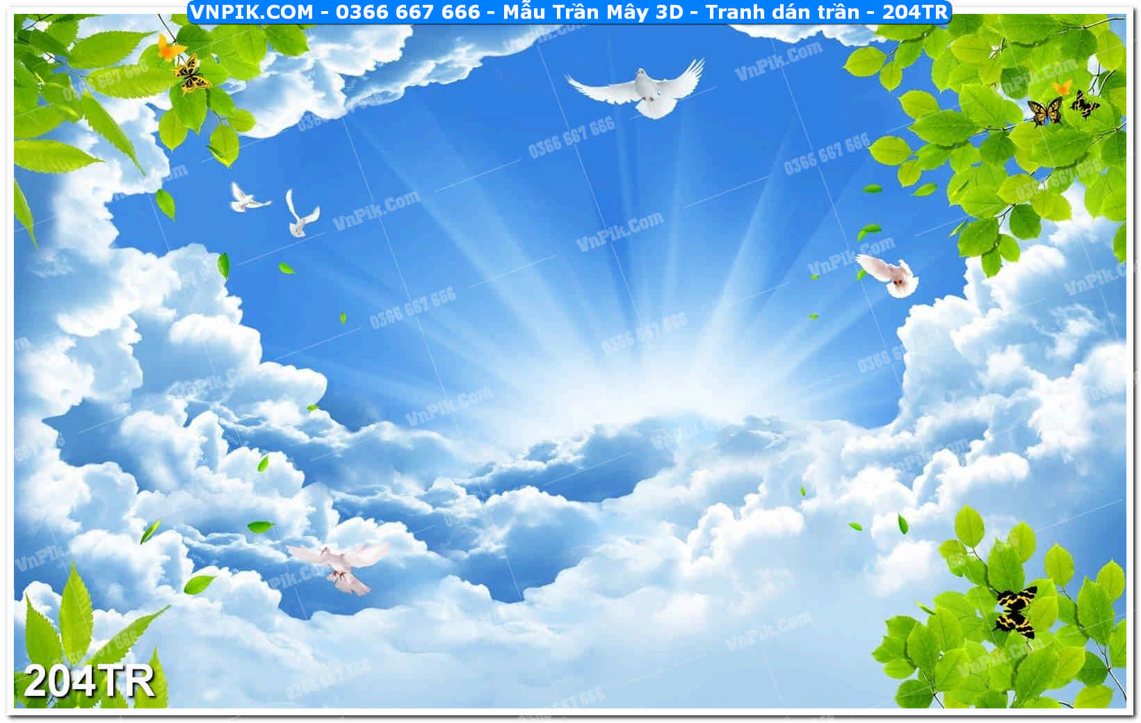 Mẫu Trần Mây 3D – Tranh dán trần 204TR