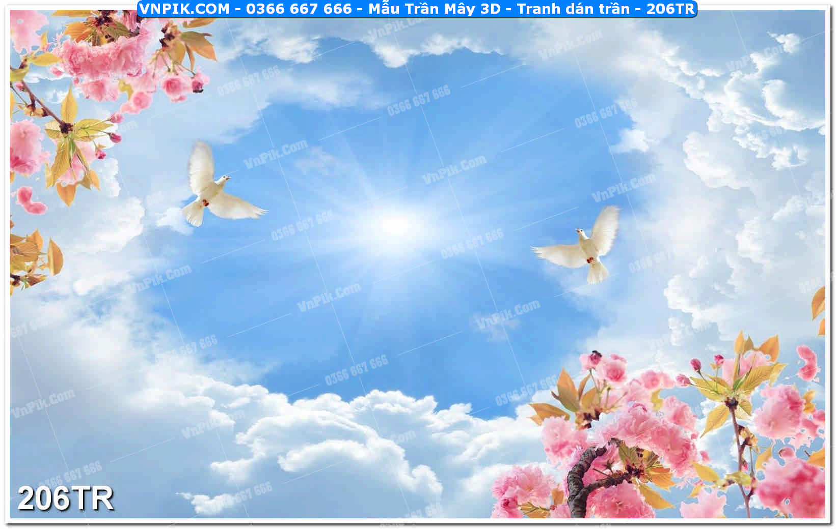 Mẫu Trần Mây 3D – Tranh dán trần 206TR