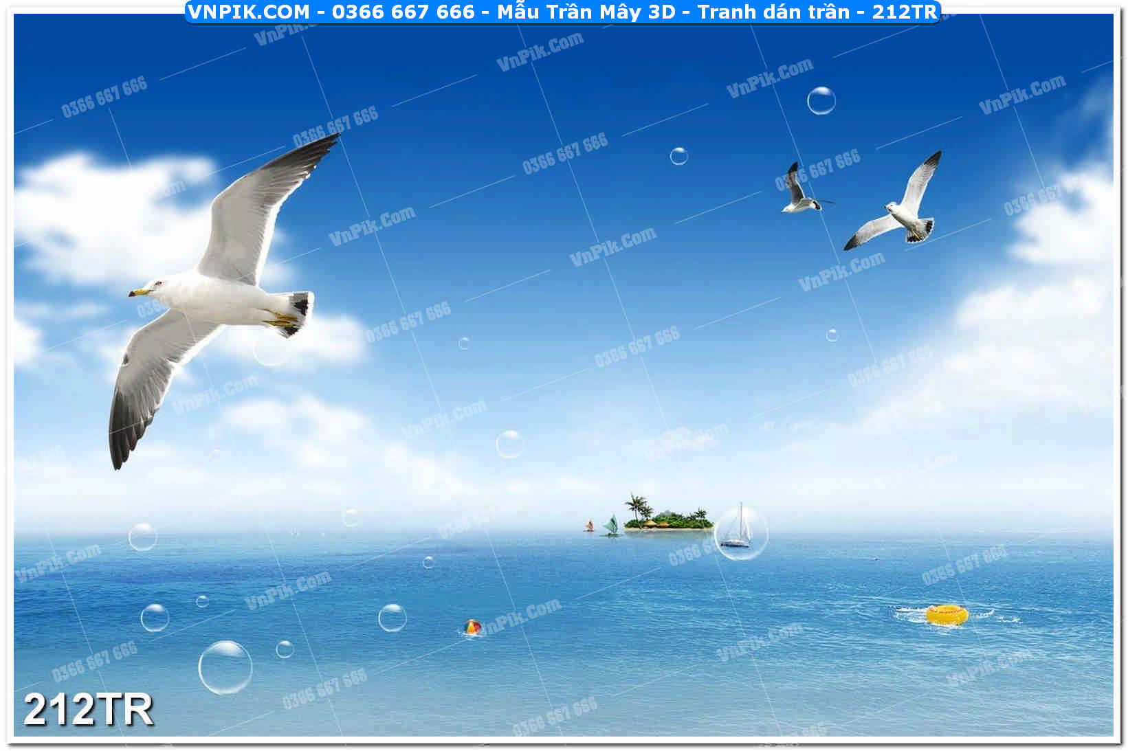 Mẫu Trần Mây 3D – Tranh dán trần 212TR