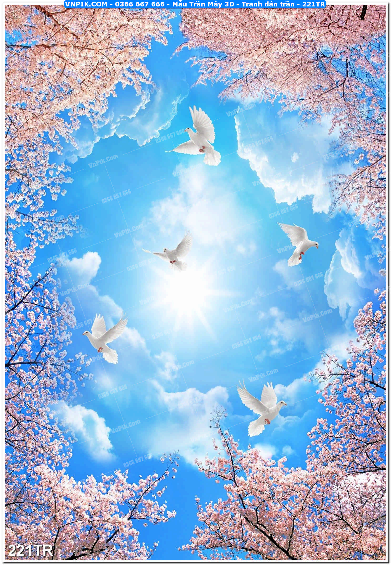 Mẫu Trần Mây 3D – Tranh dán trần 221TR