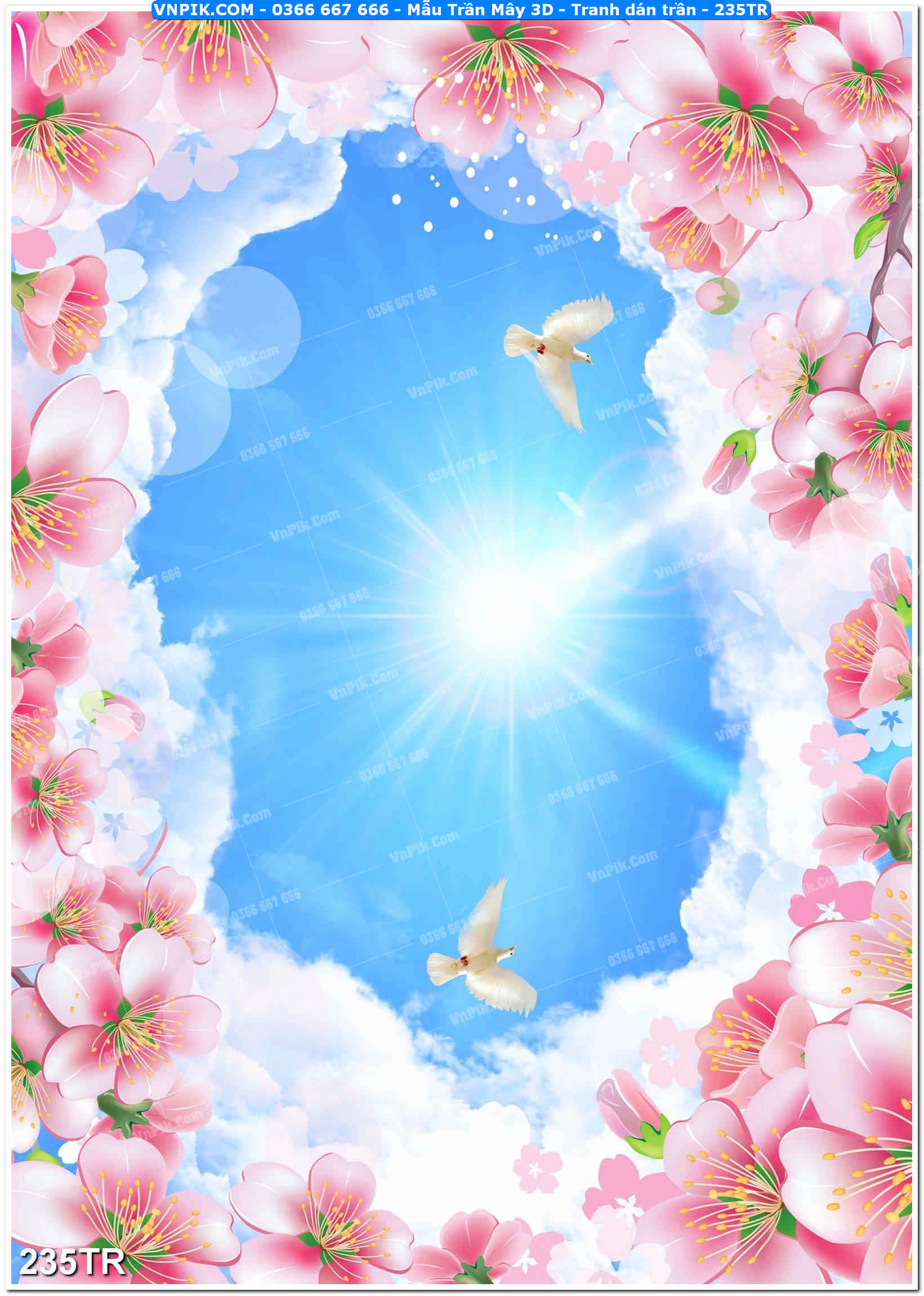 Mẫu Trần Mây 3D – Tranh dán trần 235TR