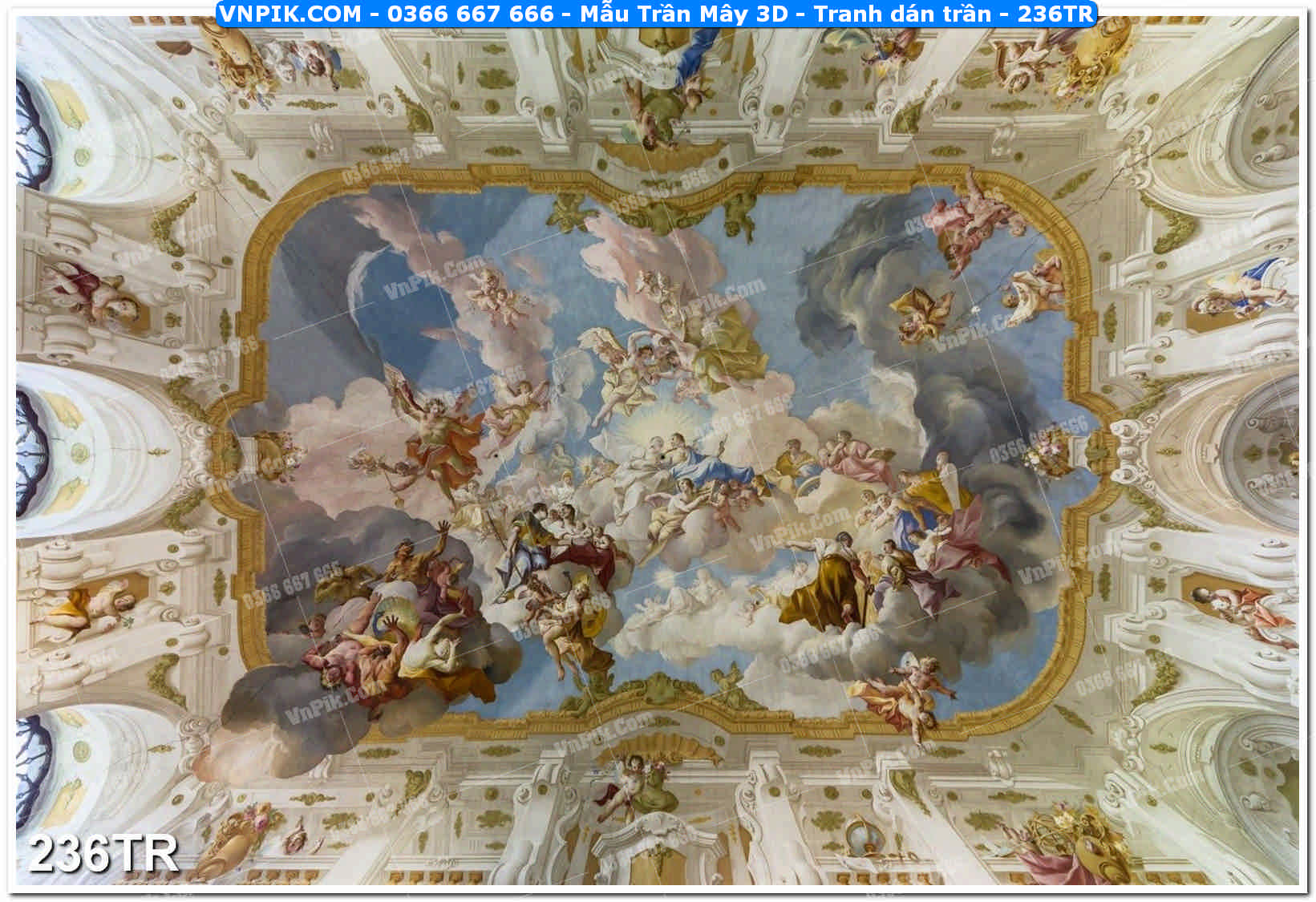 Mẫu Trần Mây 3D – Tranh dán trần 236TR