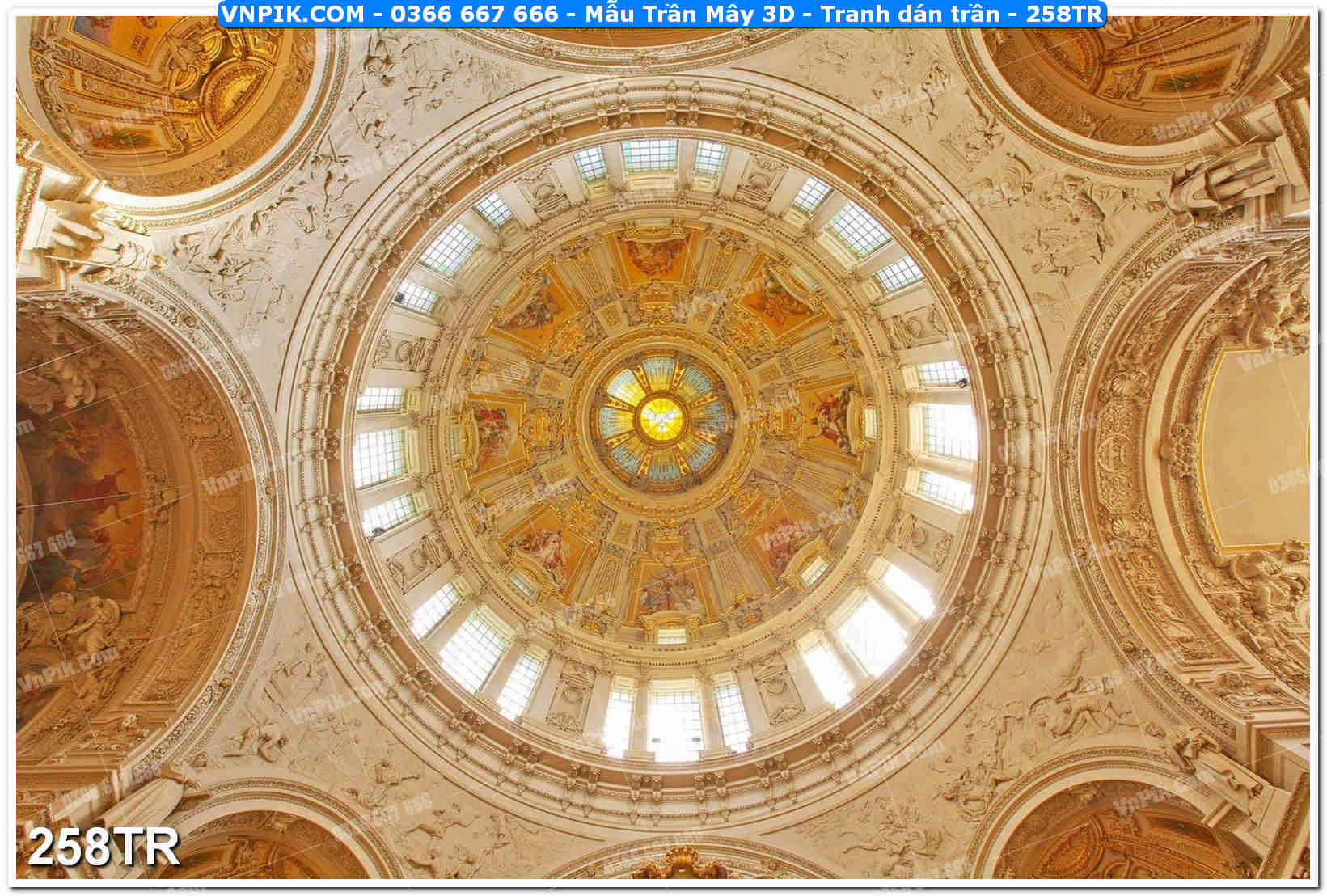 Mẫu Trần Mây 3D – Tranh dán trần 258TR