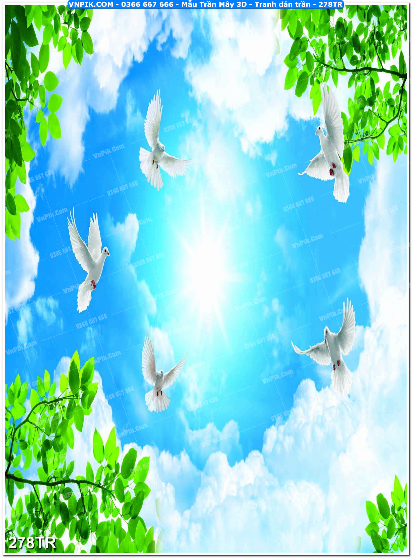 Mẫu Trần Mây 3D – Tranh dán trần 278TR