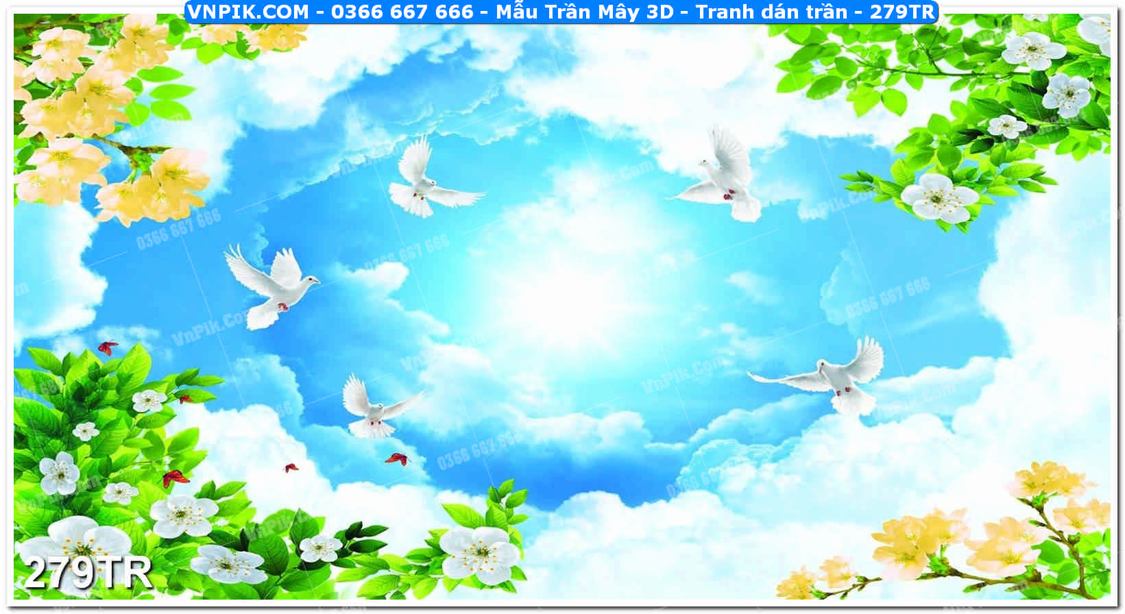 Mẫu Trần Mây 3D – Tranh dán trần 279TR