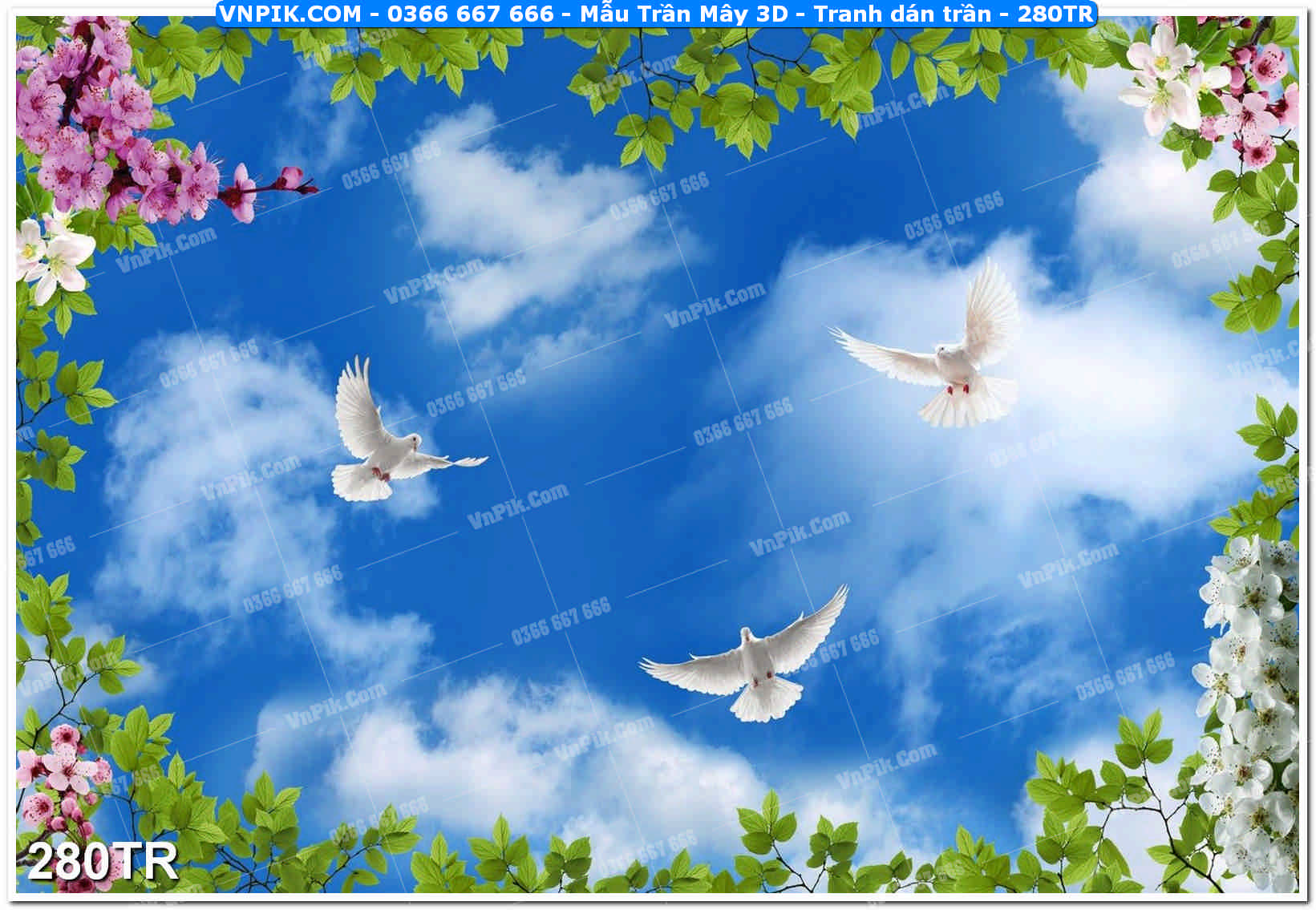 Mẫu Trần Mây 3D – Tranh dán trần 280TR