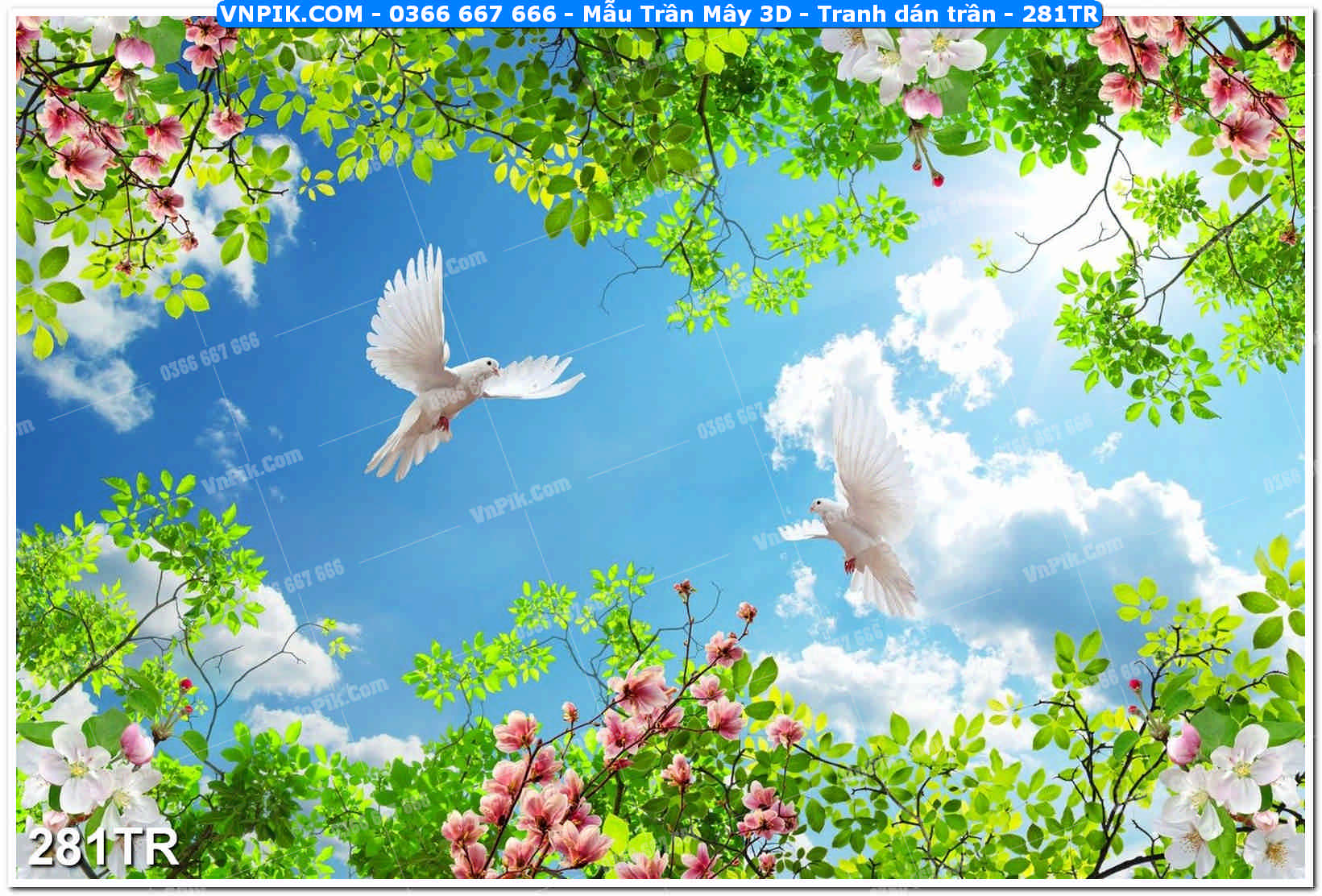 Mẫu Trần Mây 3D – Tranh dán trần 281TR