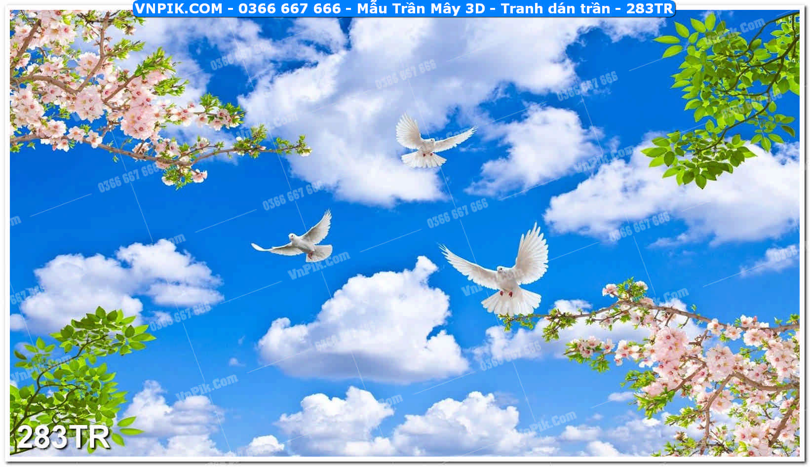 Mẫu Trần Mây 3D – Tranh dán trần 283TR