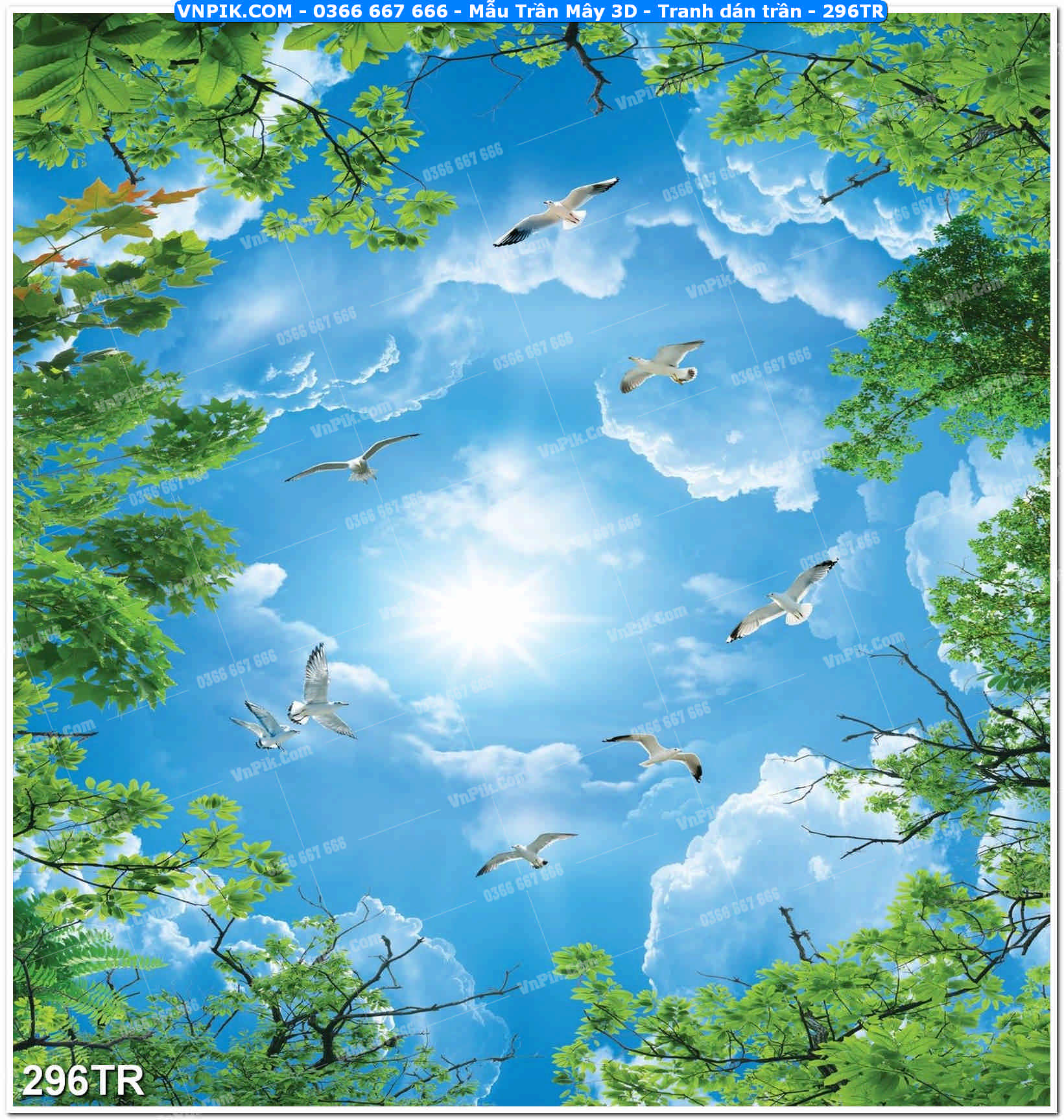 Mẫu Trần Mây 3D – Tranh dán trần 296TR