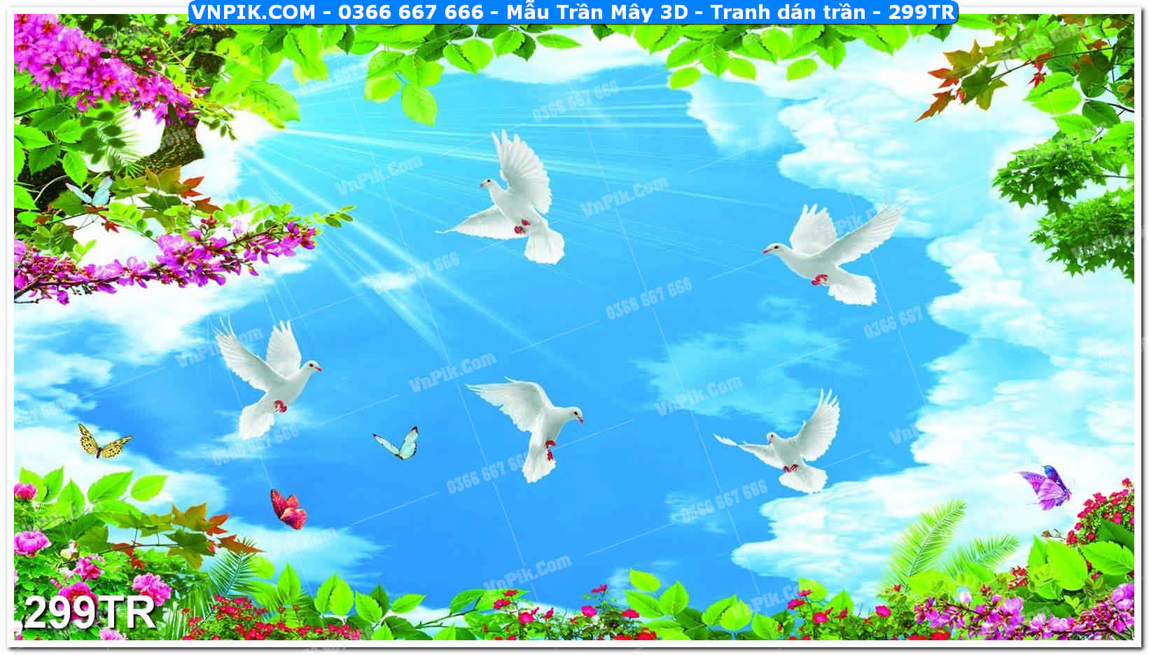 Mẫu Trần Mây 3D – Tranh dán trần 299TR