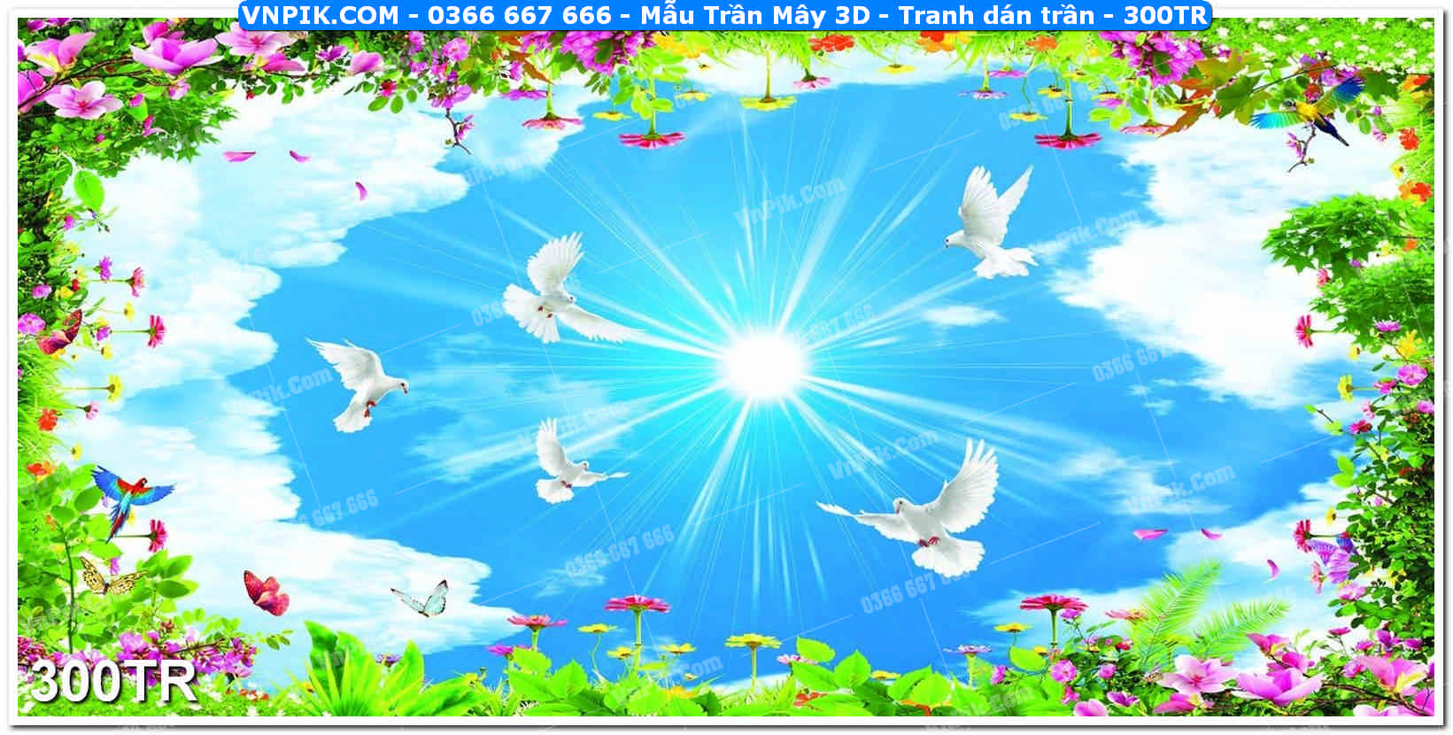 Mẫu Trần Mây 3D – Tranh dán trần 300TR