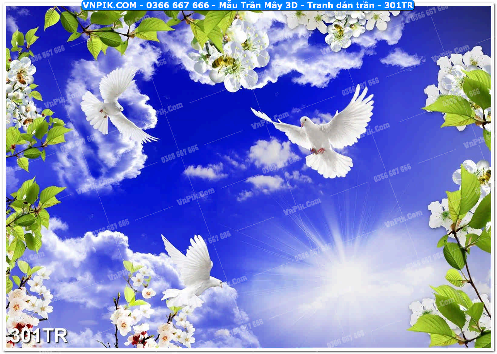 Mẫu Trần Mây 3D – Tranh dán trần 301TR