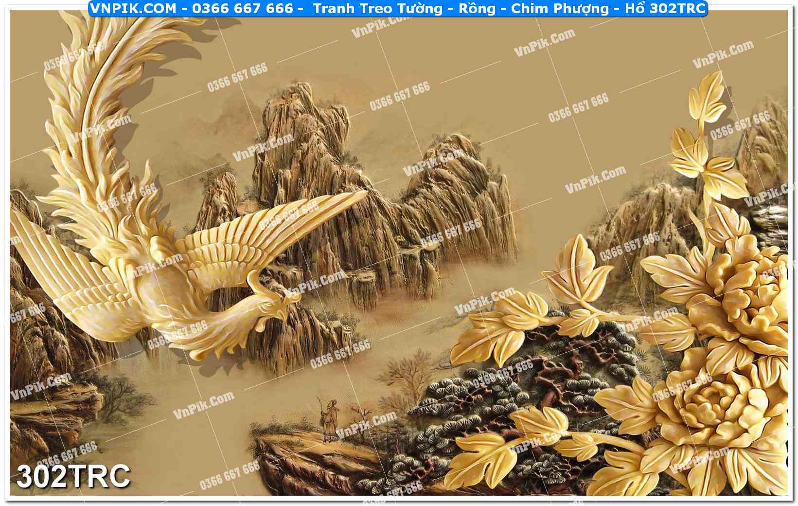 Tranh Treo Tường – Rồng – Chim Phượng – Hổ 302TRC