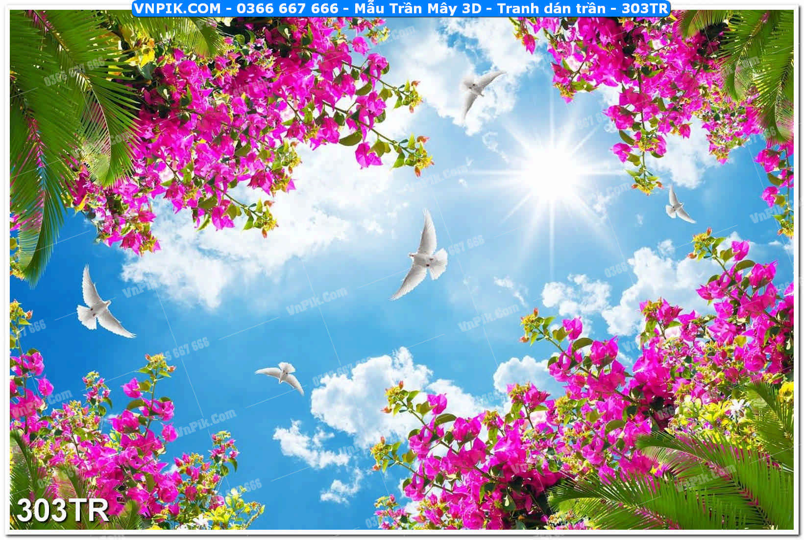 Mẫu Trần Mây 3D – Tranh dán trần 303TR