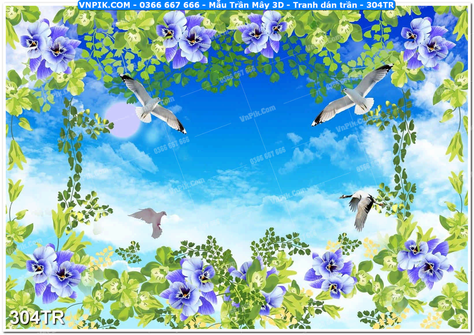 Mẫu Trần Mây 3D – Tranh dán trần 304TR