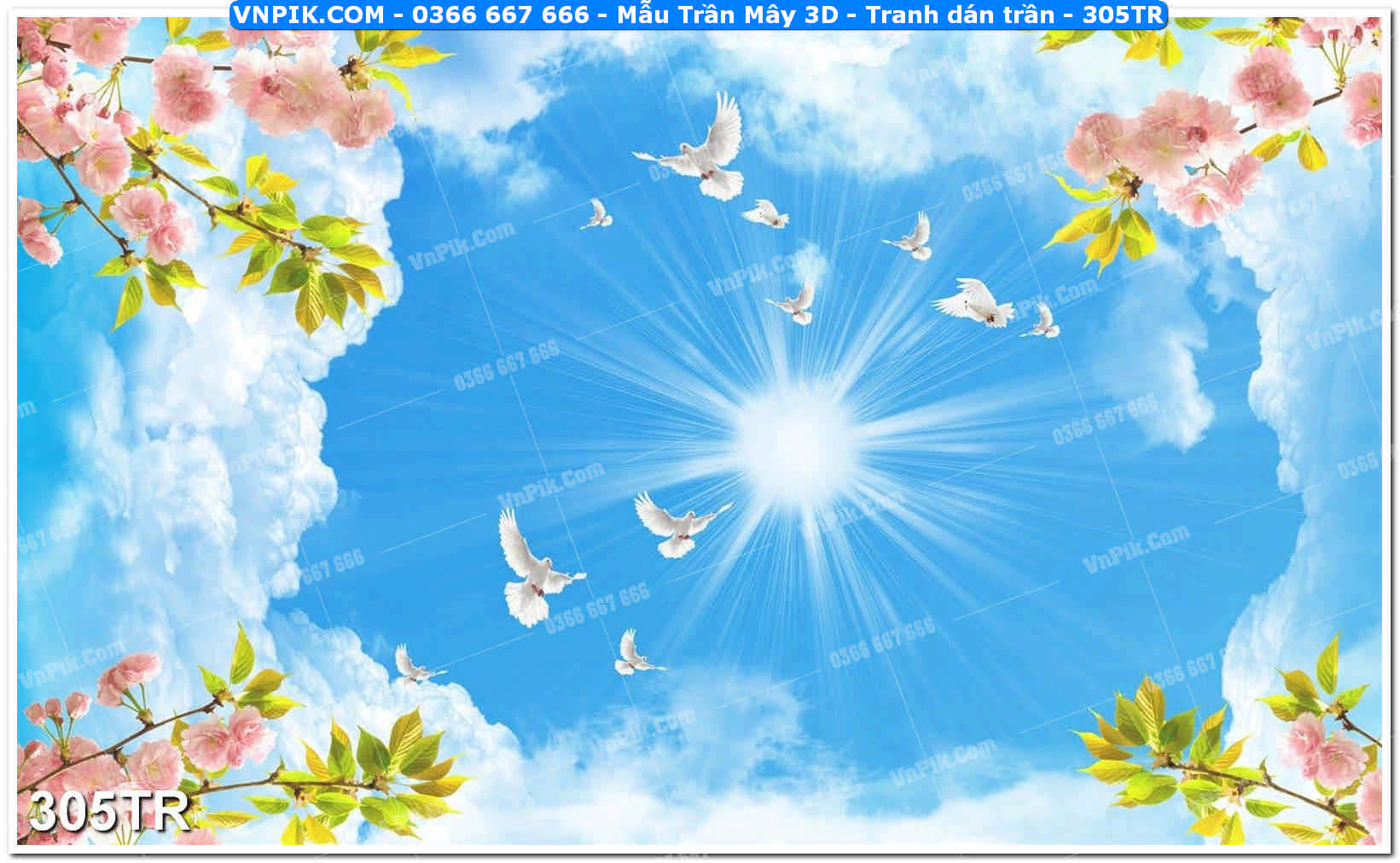 Mẫu Trần Mây 3D – Tranh dán trần 305TR