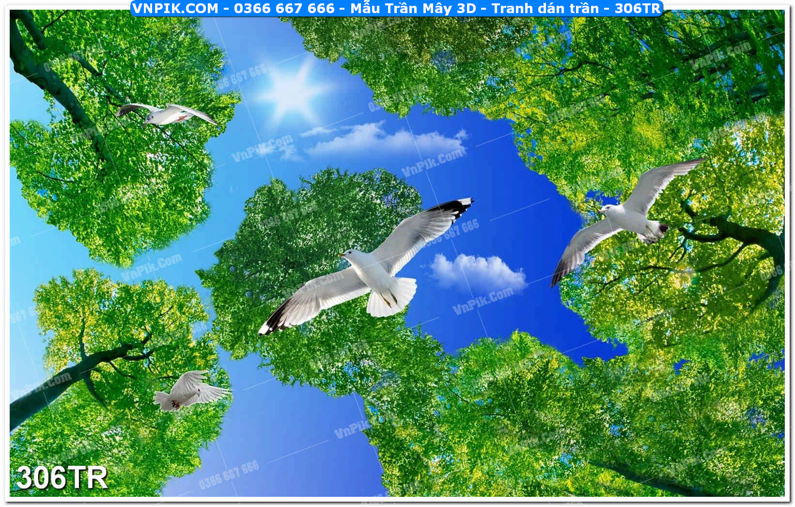 Mẫu Trần Mây 3D – Tranh dán trần 306TR