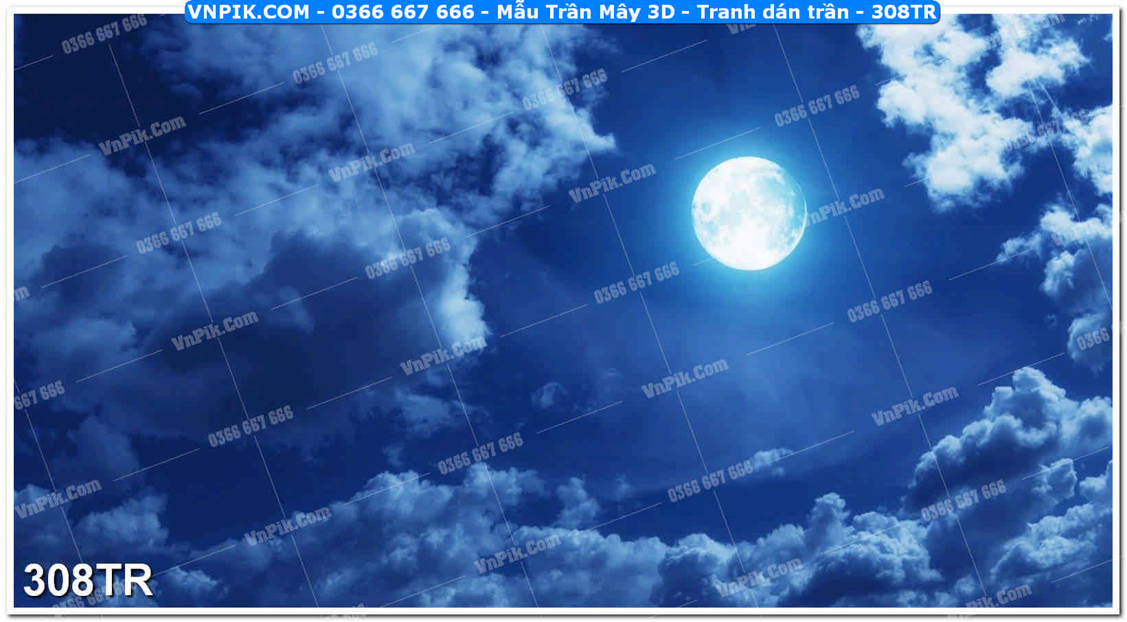Mẫu Trần Mây 3D – Tranh dán trần 308TR