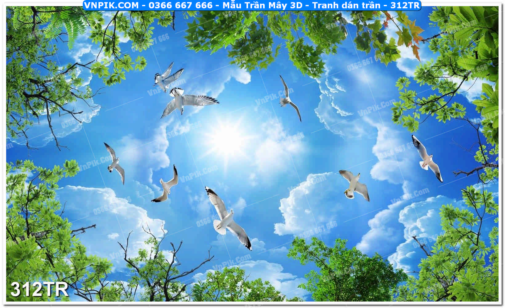 Mẫu Trần Mây 3D – Tranh dán trần 312TR
