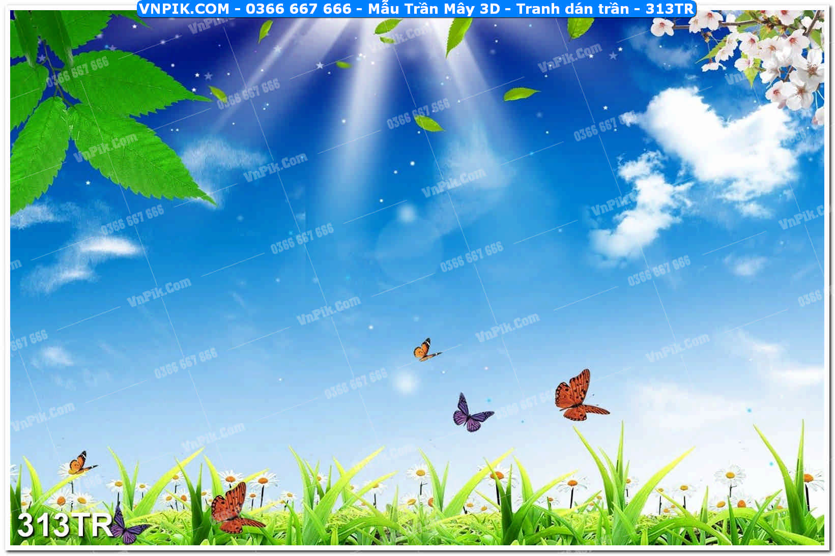 Mẫu Trần Mây 3D – Tranh dán trần 313TR