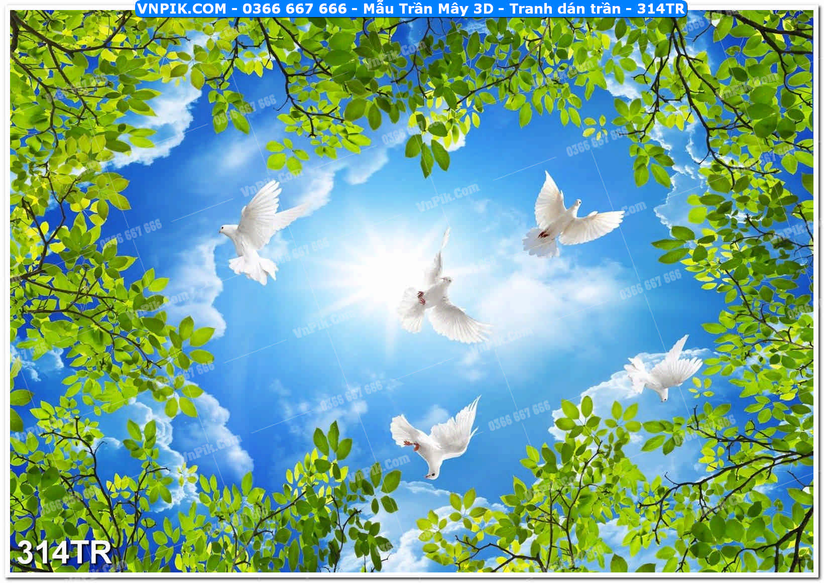 Mẫu Trần Mây 3D – Tranh dán trần 314TR