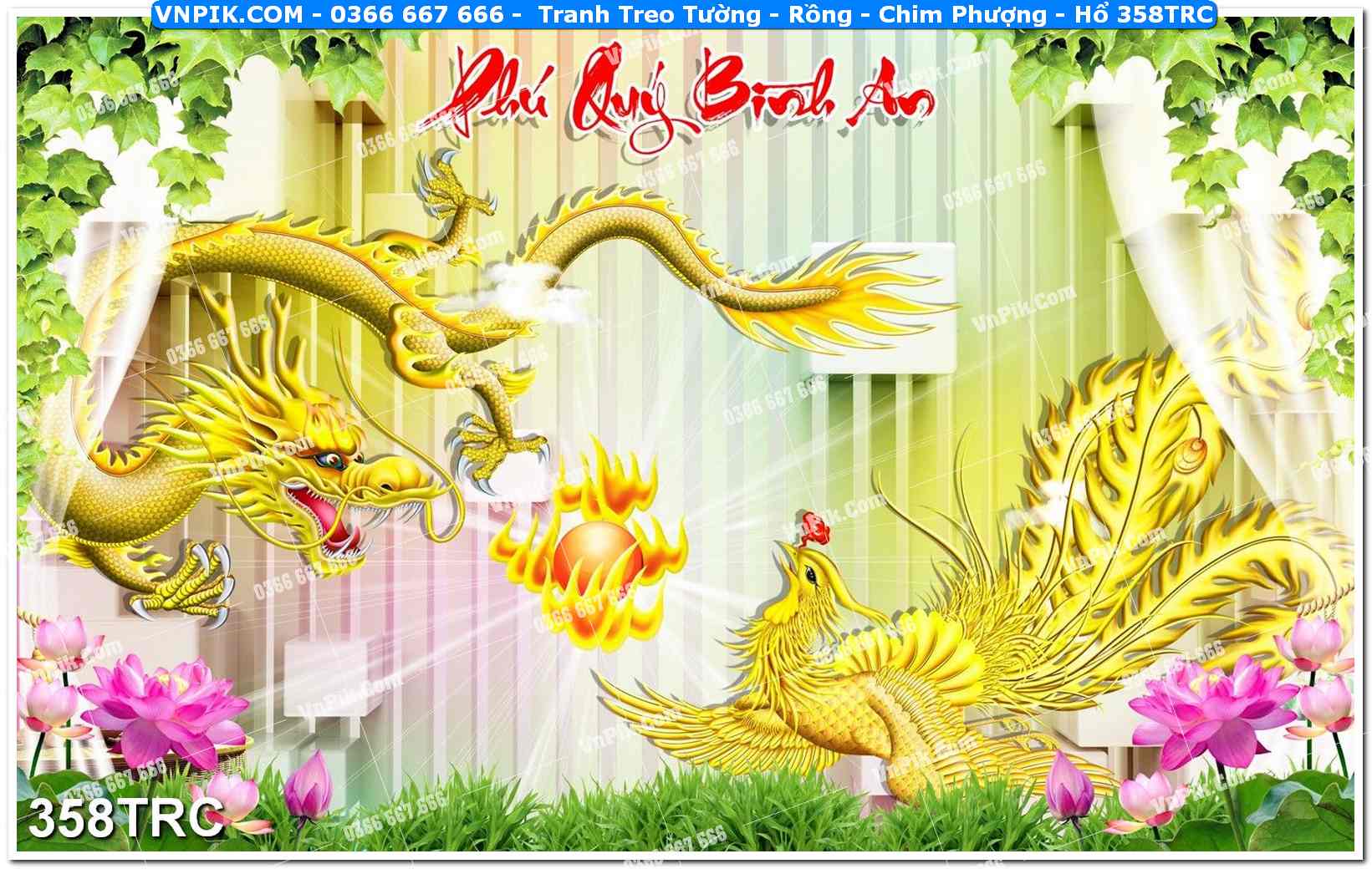 Tranh Treo Tường – Rồng – Chim Phượng – Hổ 358TRC