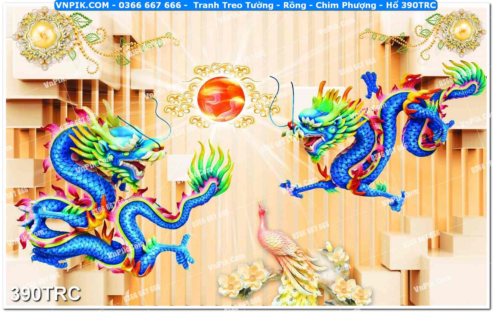 Tranh Treo Tường – Rồng – Chim Phượng – Hổ 390TRC