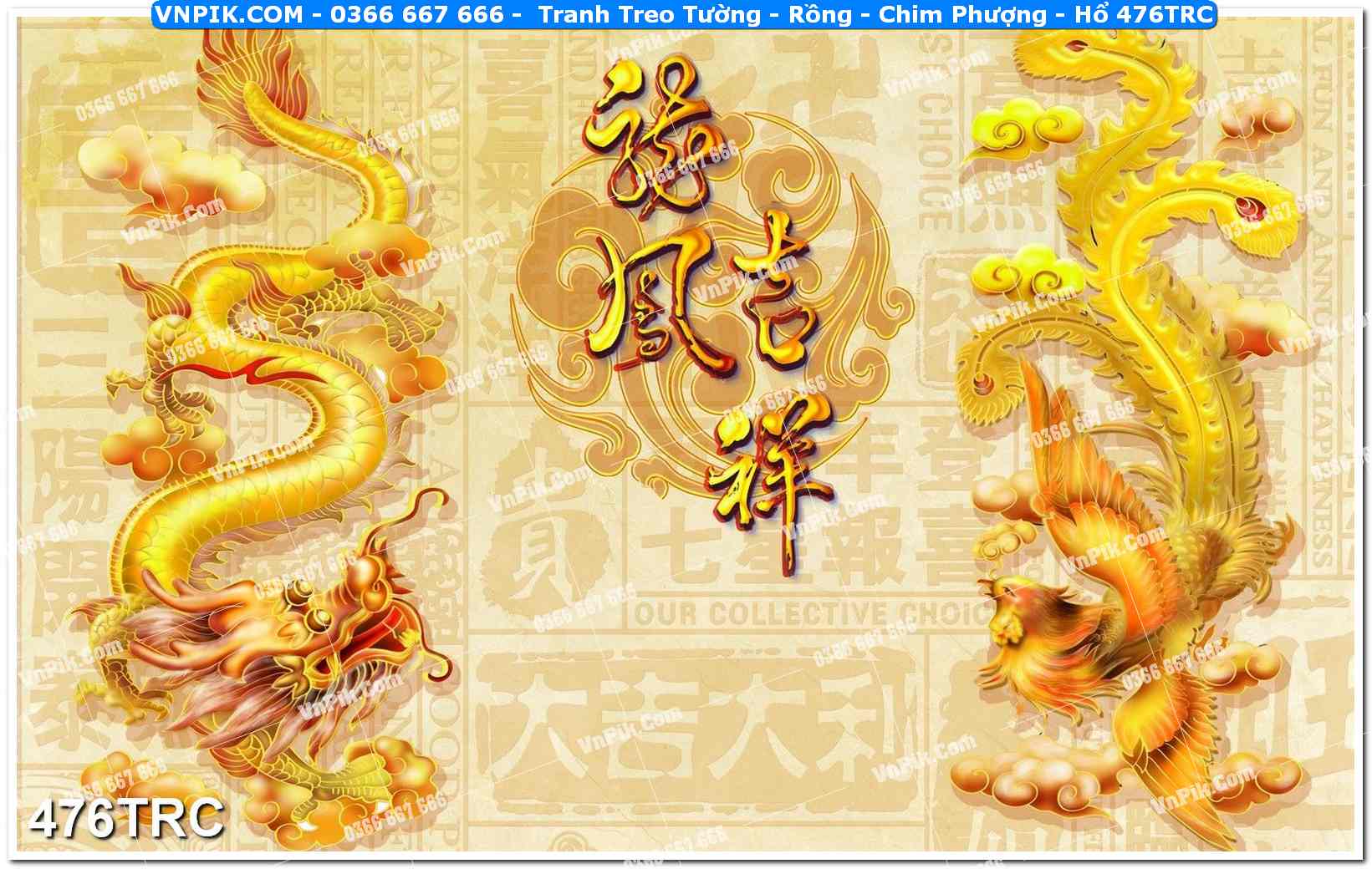Tranh Treo Tường – Rồng – Chim Phượng – Hổ 476TRC