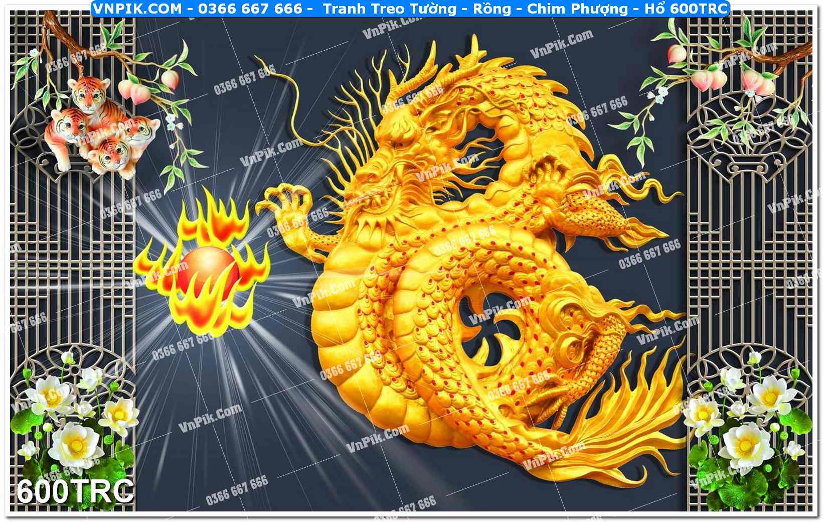 Tranh Treo Tường – Rồng – Chim Phượng – Hổ 600TRC