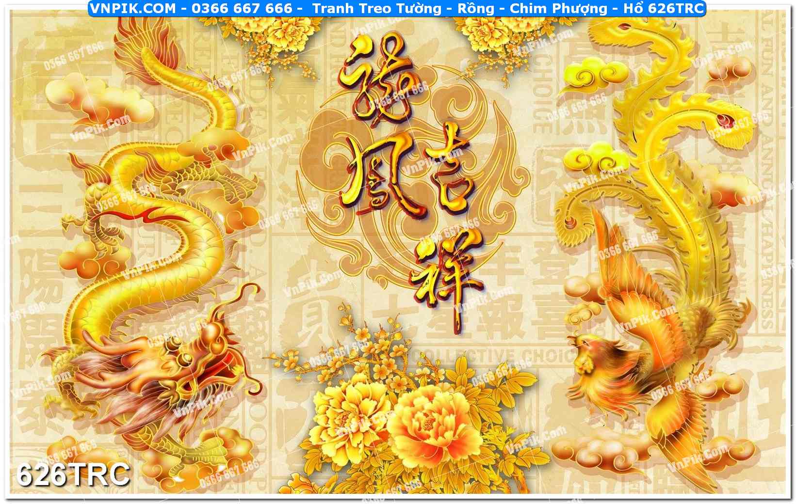 Tranh Treo Tường – Rồng – Chim Phượng – Hổ 626TRC