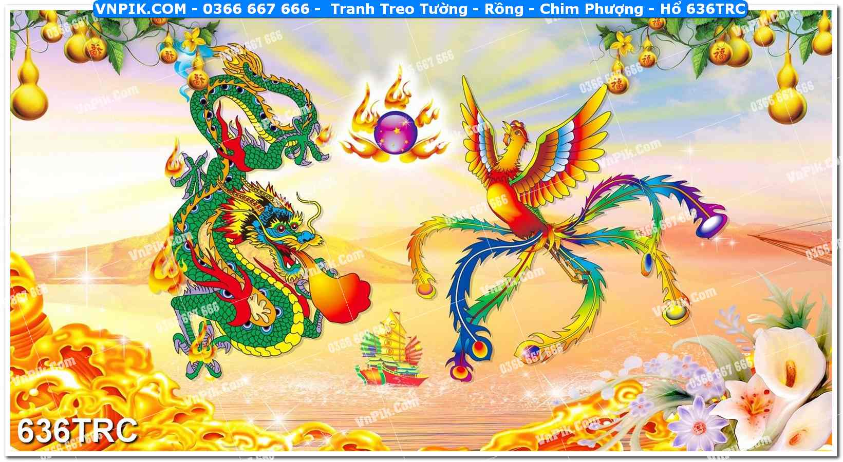 Tranh Treo Tường – Rồng – Chim Phượng – Hổ 636TRC