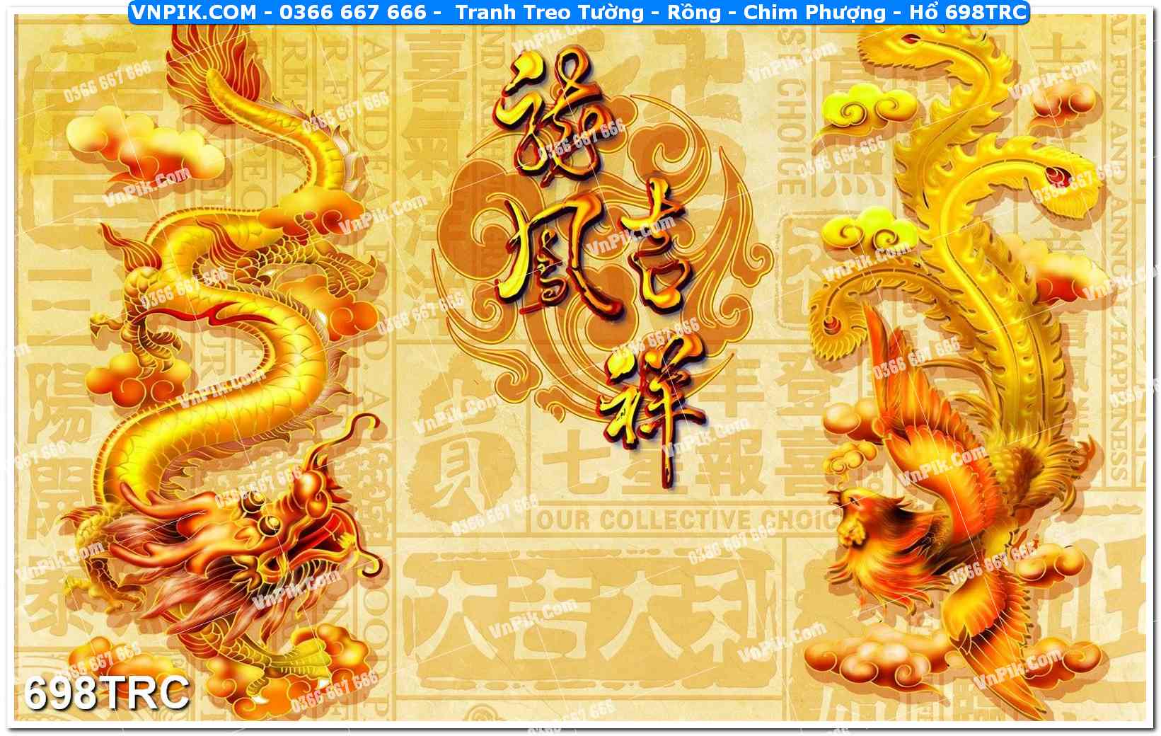 Tranh Treo Tường – Rồng – Chim Phượng – Hổ 698TRC