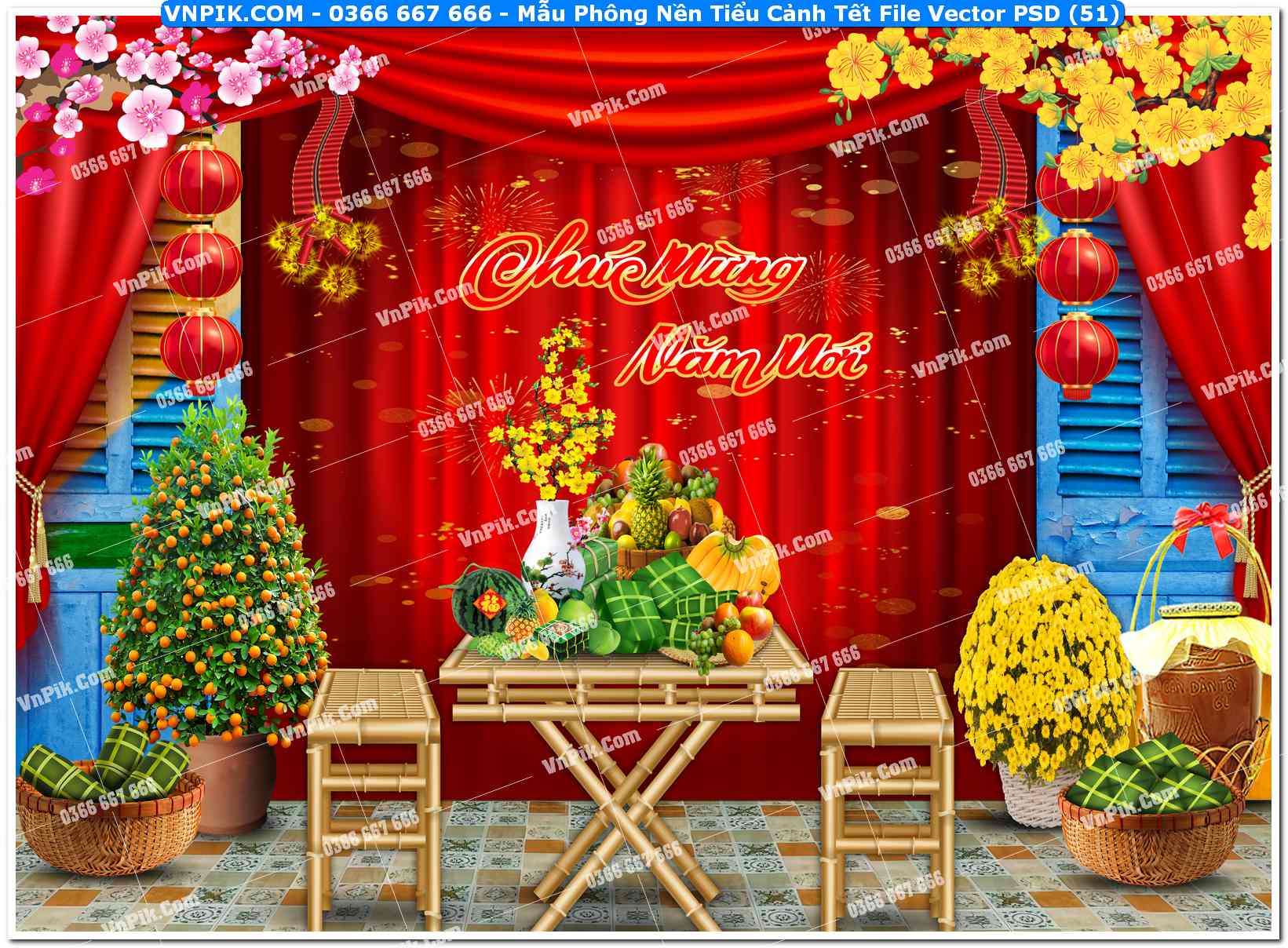 Mẫu Phông Nền Tiểu Cảnh Tết File Vector PSD (51)