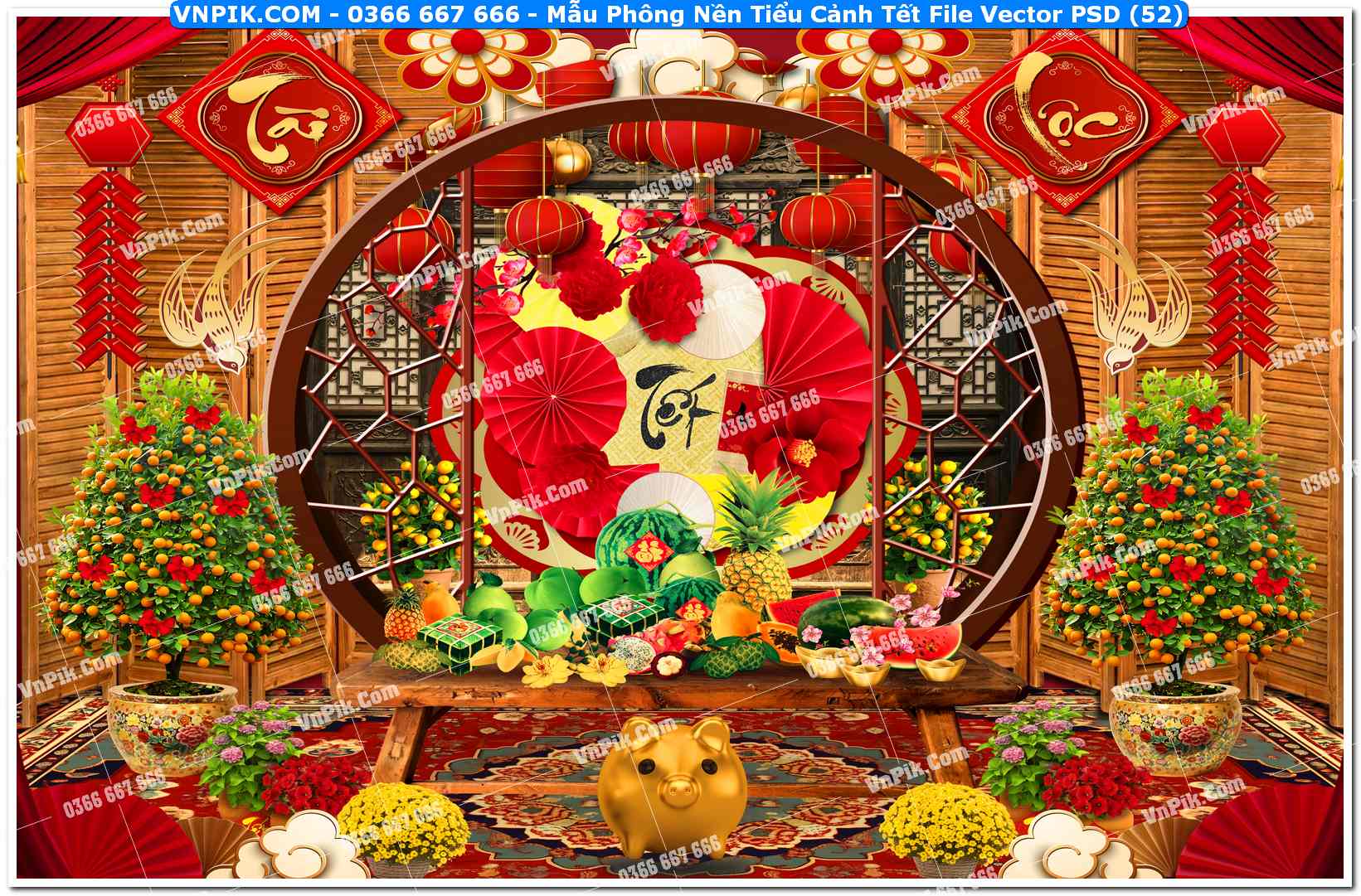 Mẫu Phông Nền Tiểu Cảnh Tết File Vector PSD (52)