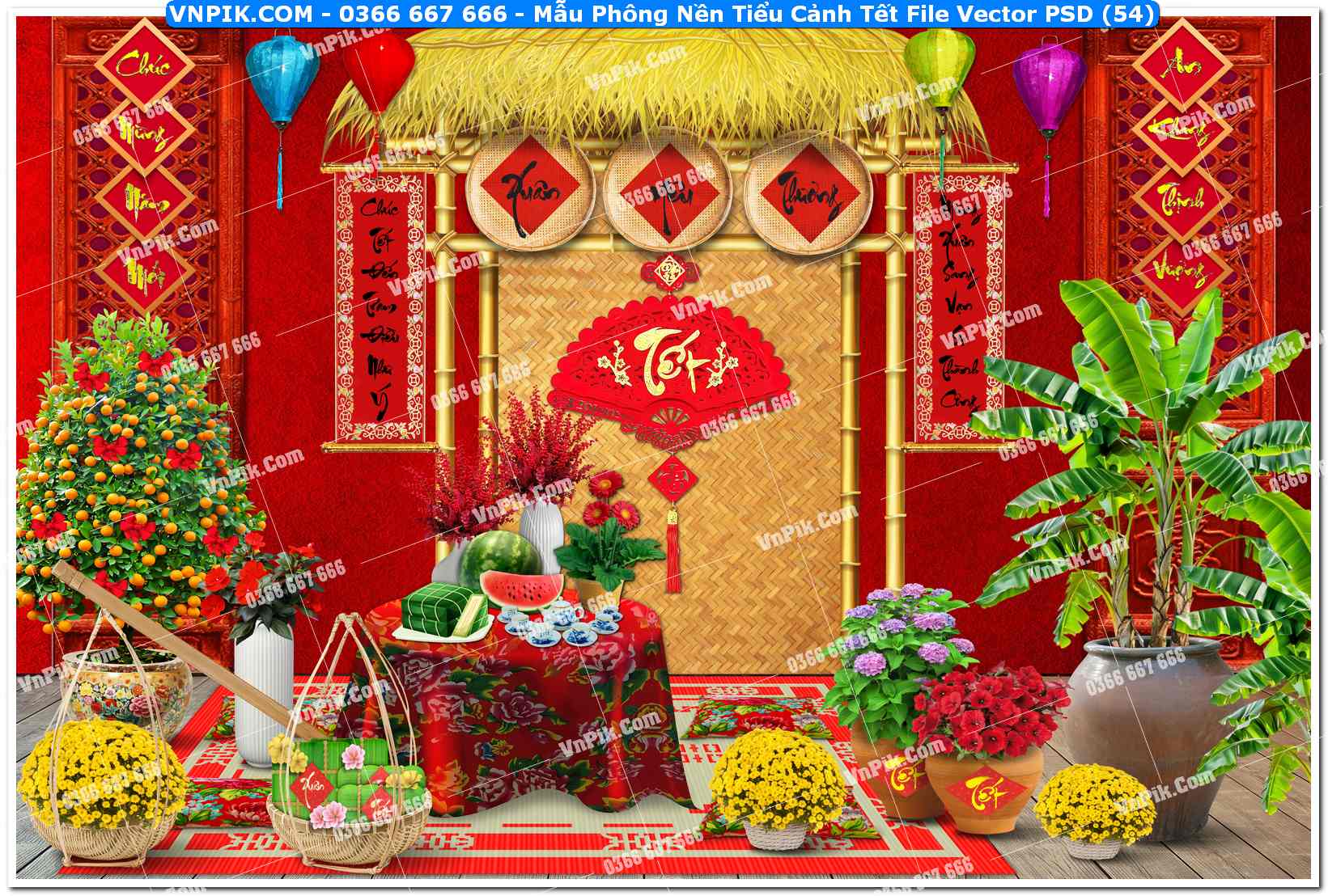Mẫu Phông Nền Tiểu Cảnh Tết File Vector PSD (54)