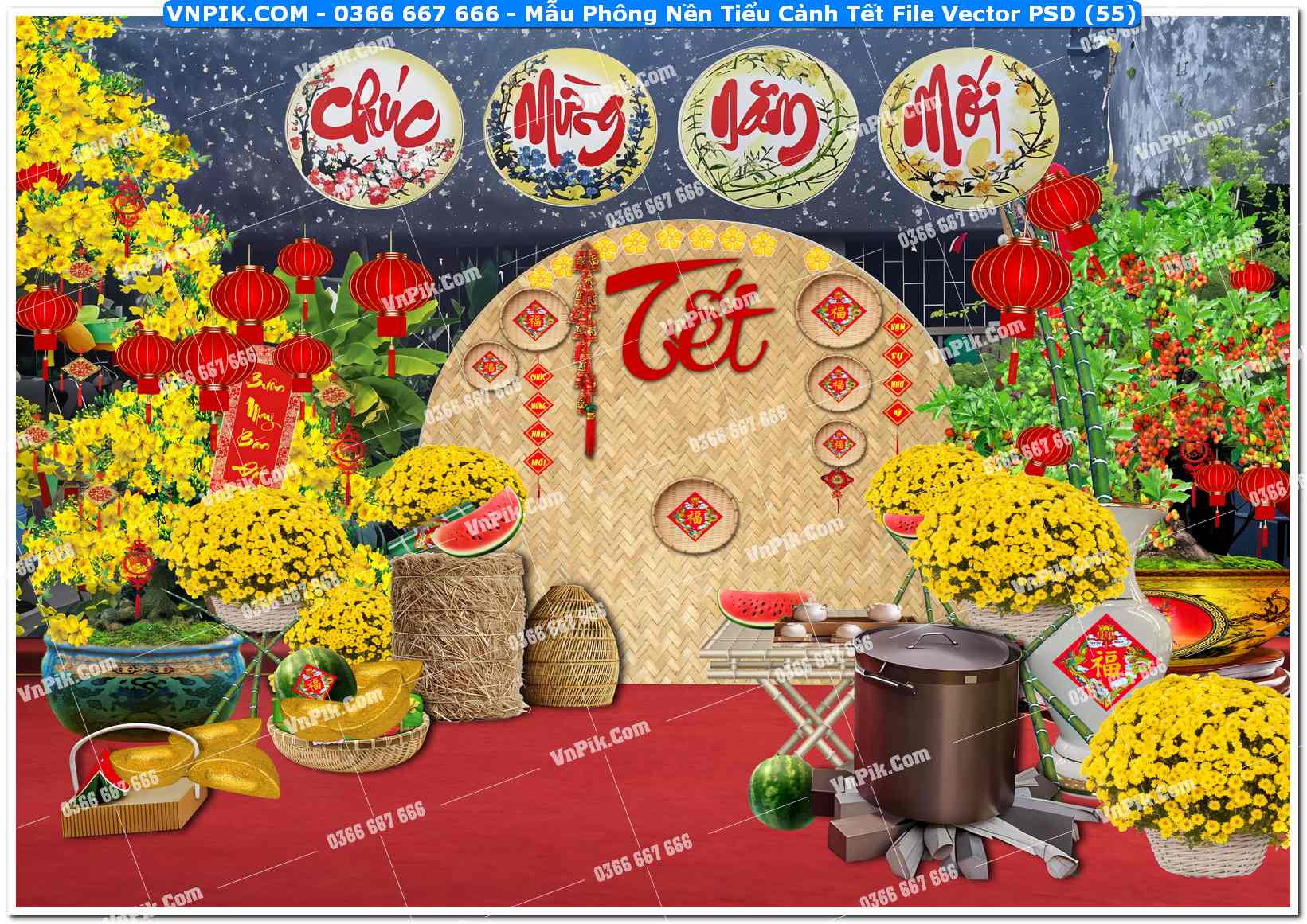 Mẫu Phông Nền Tiểu Cảnh Tết File Vector PSD (55)