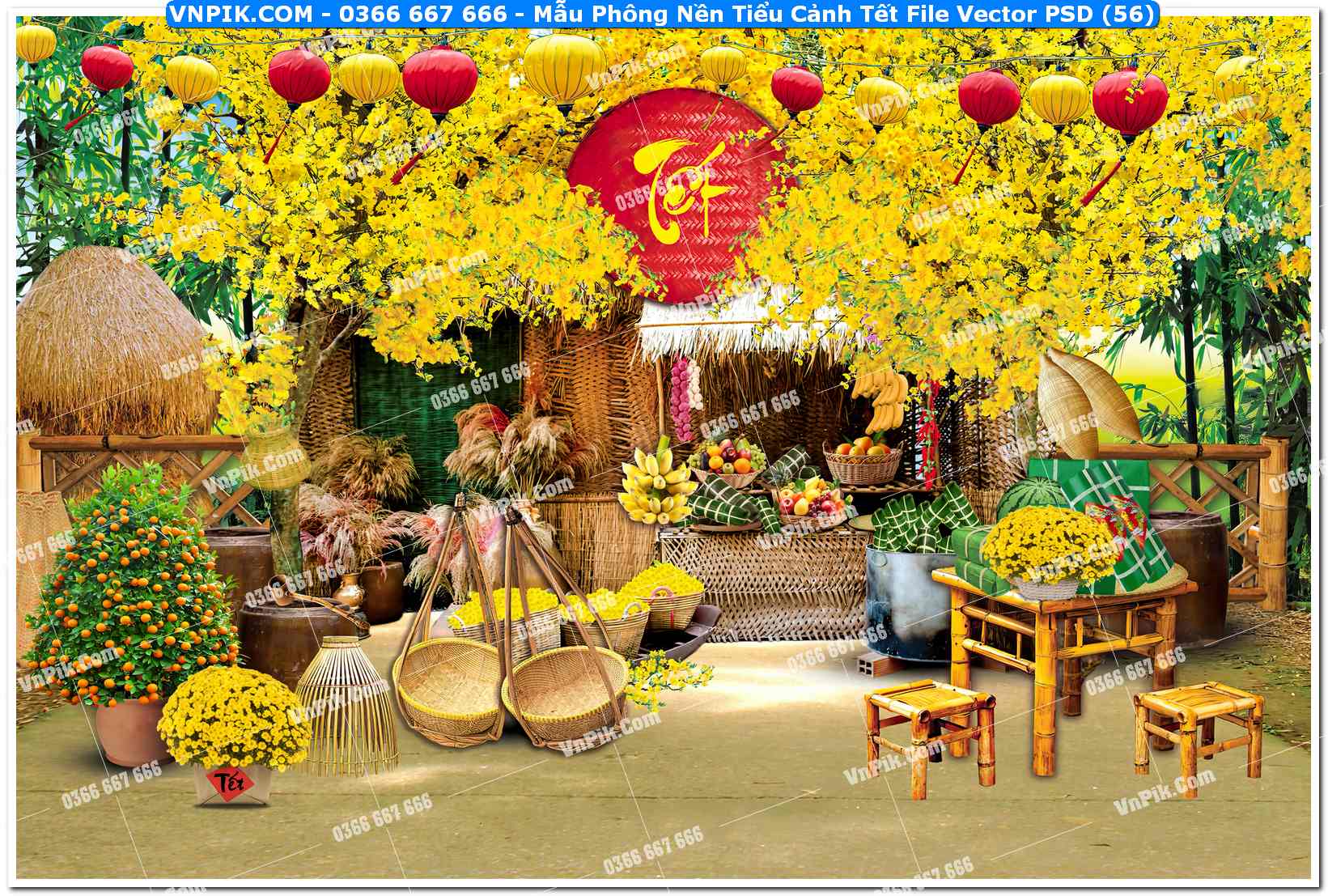 Mẫu Phông Nền Tiểu Cảnh Tết File Vector PSD (56)