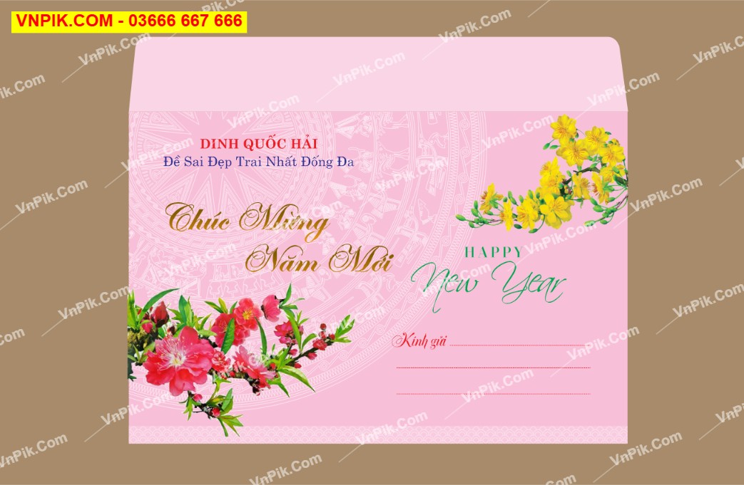 mẫu phong bì chúc mừng năm mới file corel nền hồng