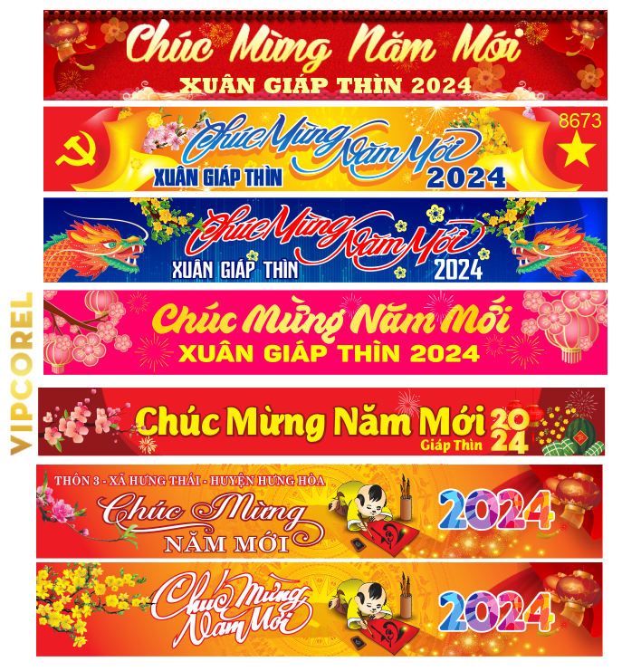 Băng rôn chúc mừng năm mới 2024 #2 file corel
