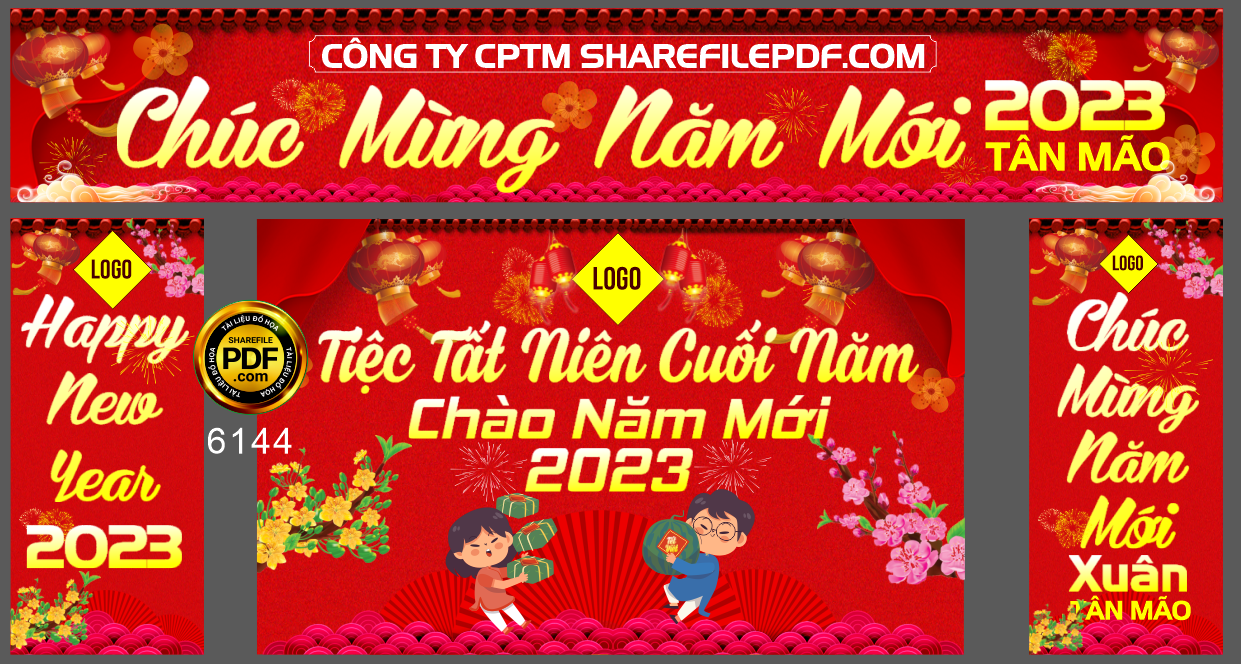 Market băng rôn và backdrop tiệc tất niên 2023
