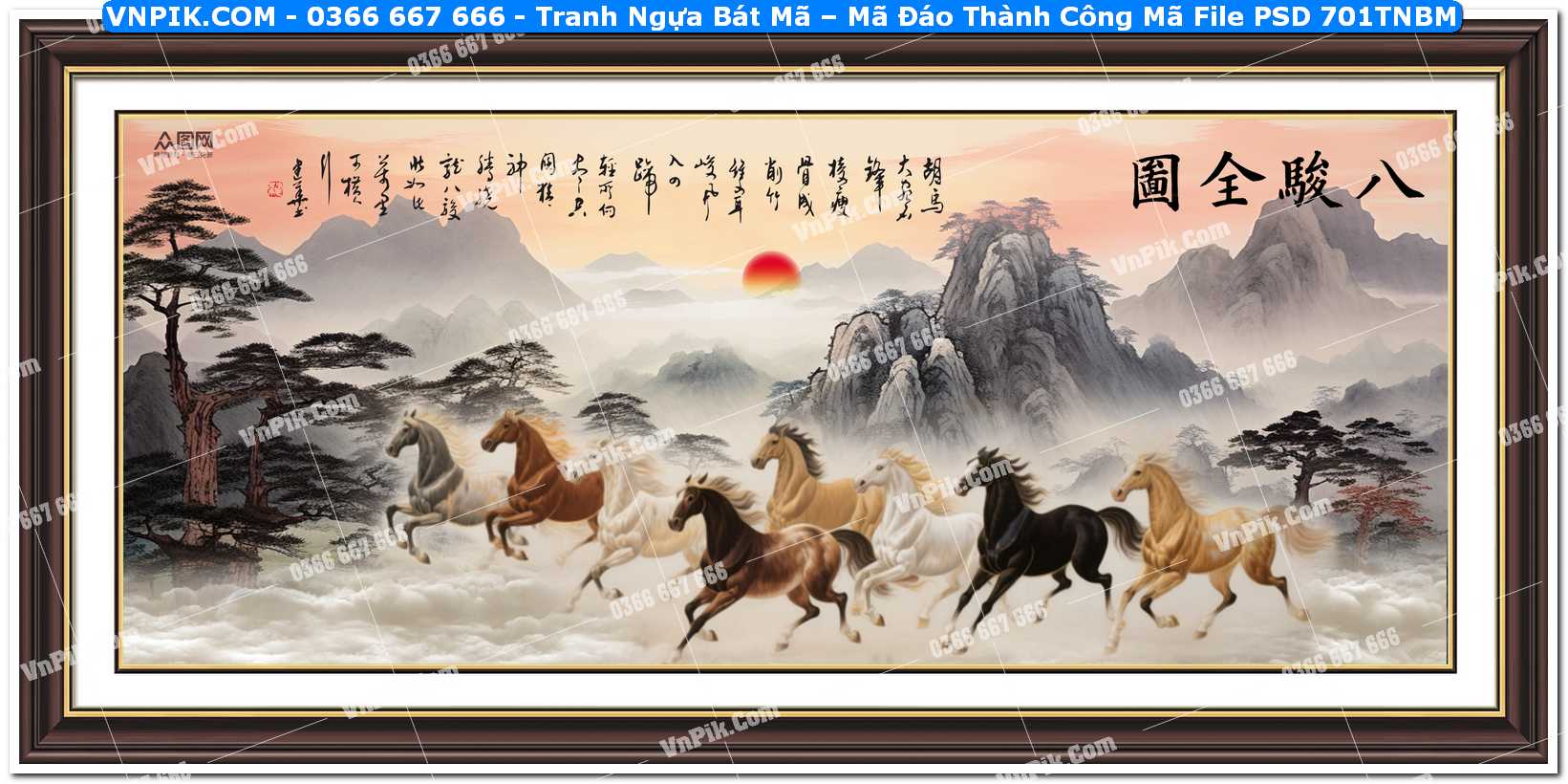 Tranh Ngựa Bát Mã – Mã Đáo Thành Công Mã File PSD 701TNBM
