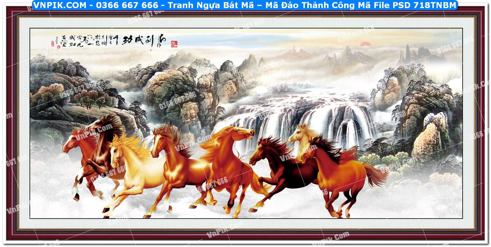 Tranh Ngựa Bát Mã – Mã Đáo Thành Công Mã File PSD 718TNBM
