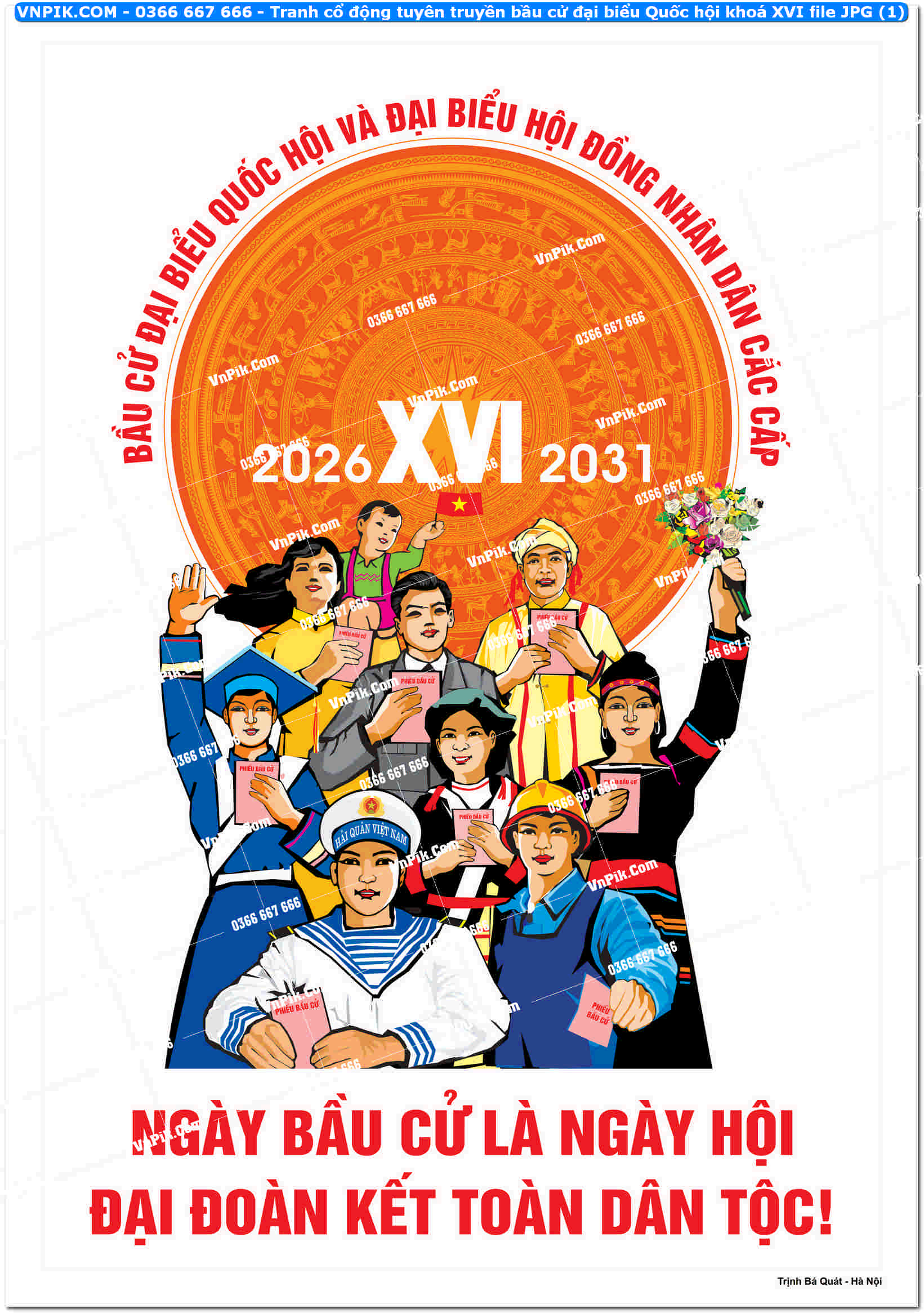 Tranh cổ động tuyên truyền bầu cử đại biểu Quốc hội khoá XVI file JPG (1)