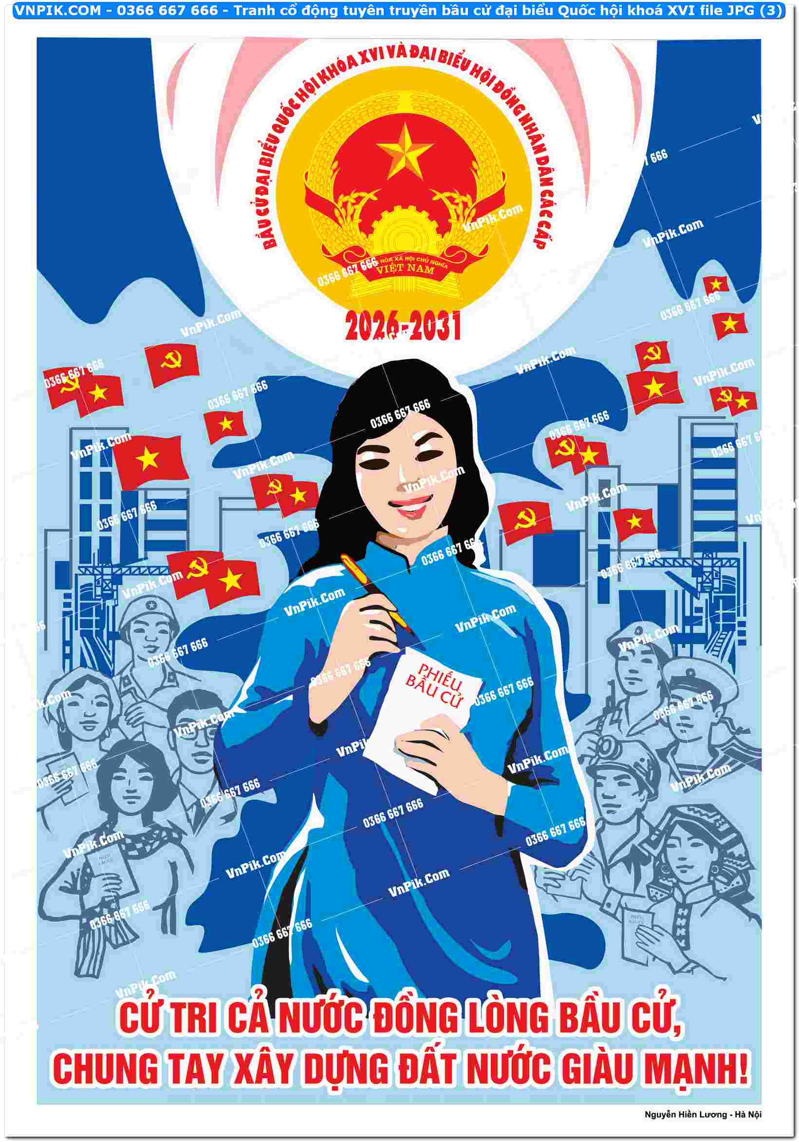 Tranh cổ động tuyên truyền bầu cử đại biểu Quốc hội khoá XVI file JPG (3)