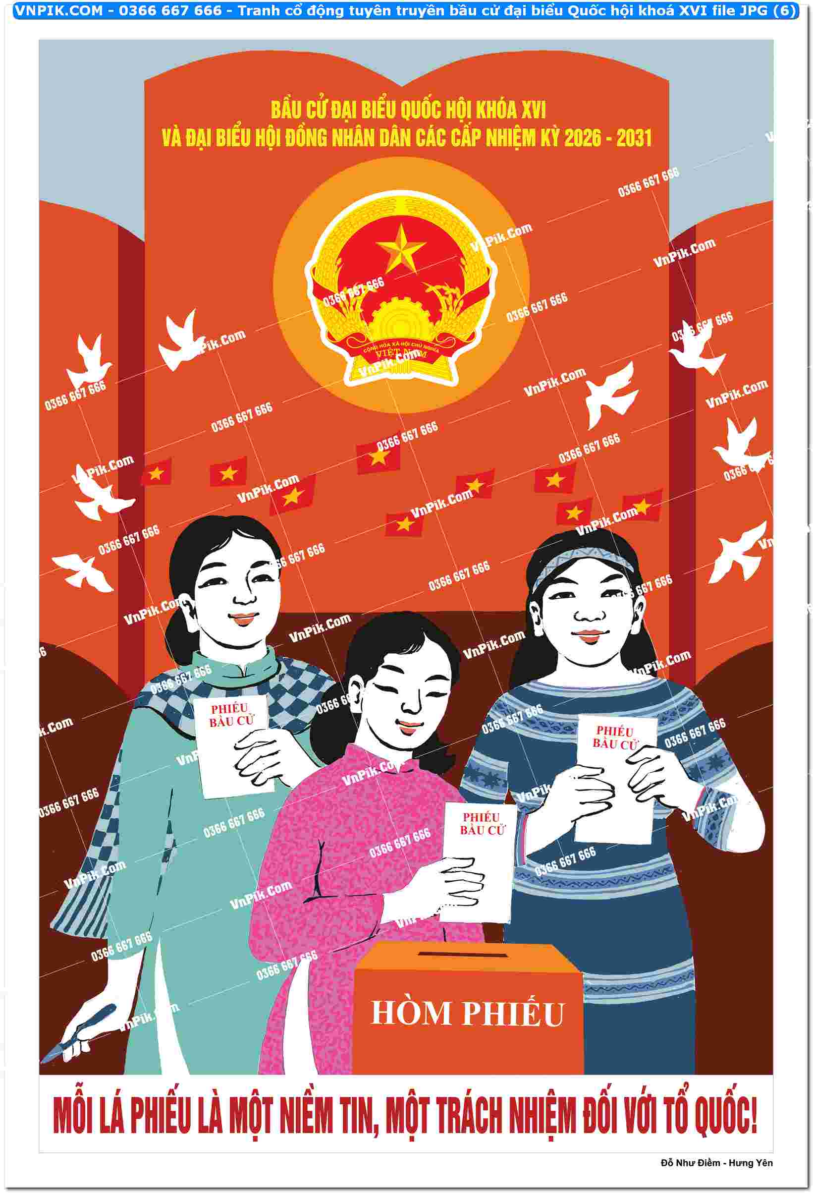 Tranh cổ động tuyên truyền bầu cử đại biểu Quốc hội khoá XVI file JPG (6)